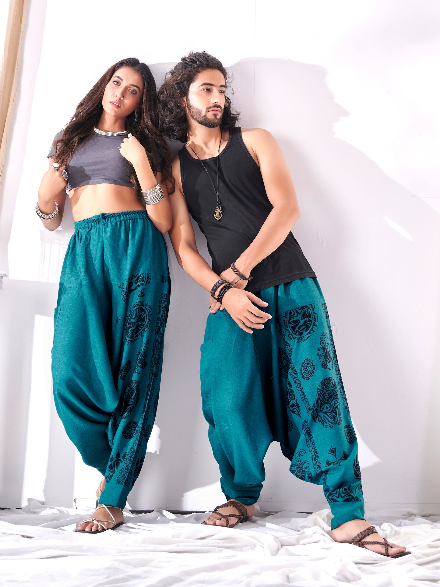 Men's Tribal Print High Waist Hippy Harem Pants Yoga Dance Unisex Travel Track Pant