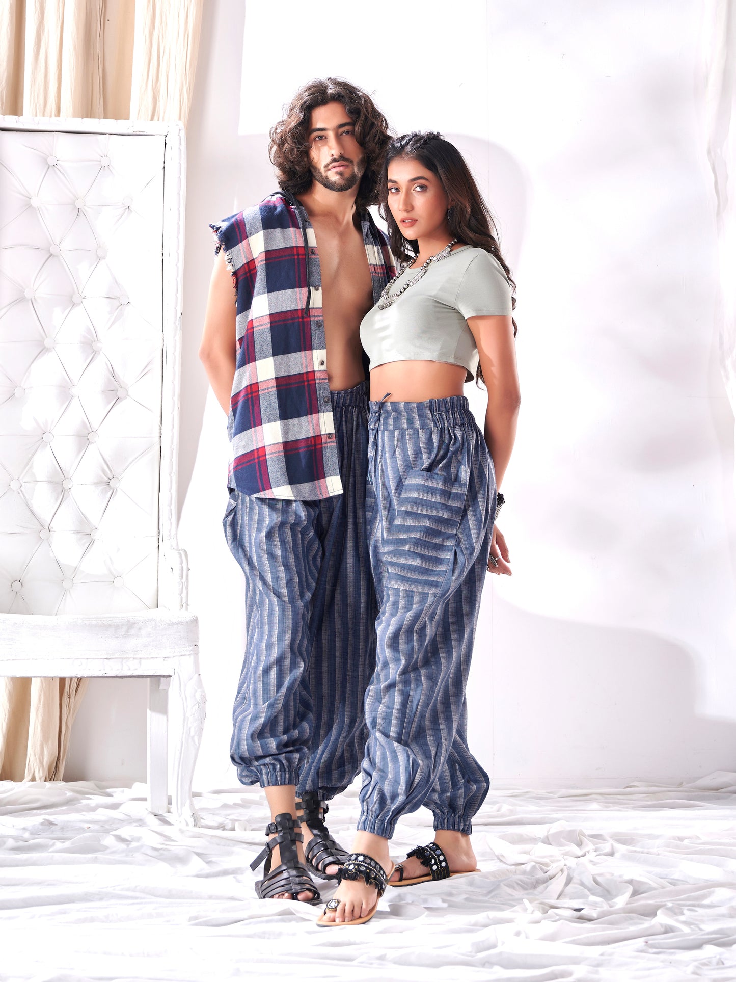 Buy Shades Of Blue Stripes Hoppers Unisex Pants For Men And Women
