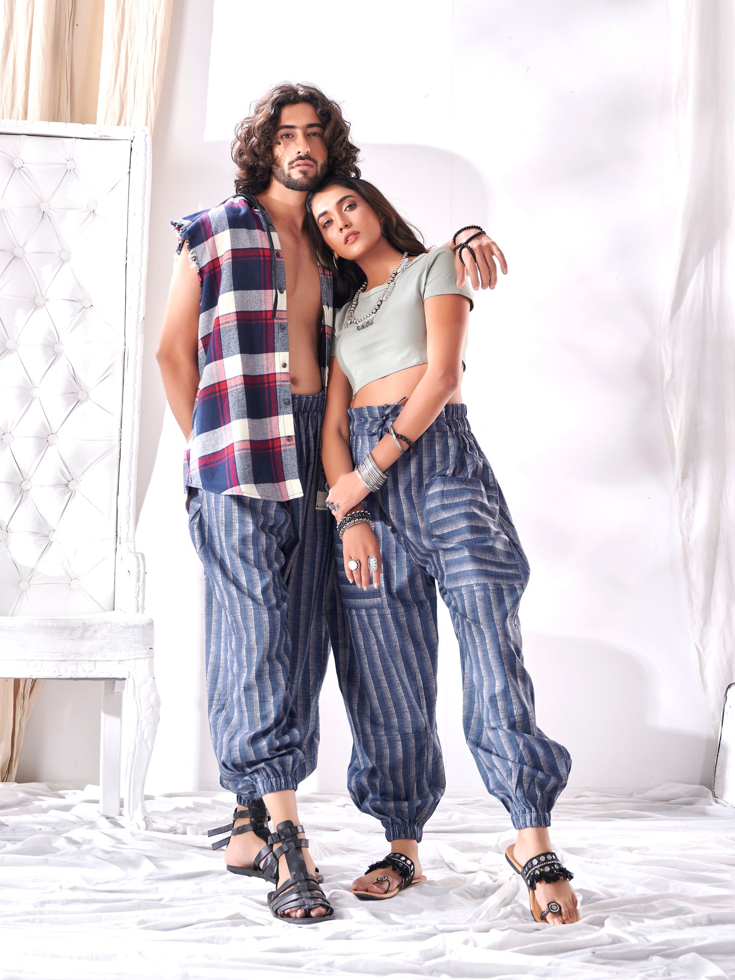 Buy Shades Of Blue Stripes Hoppers Harem Unisex Pants For Men And Women