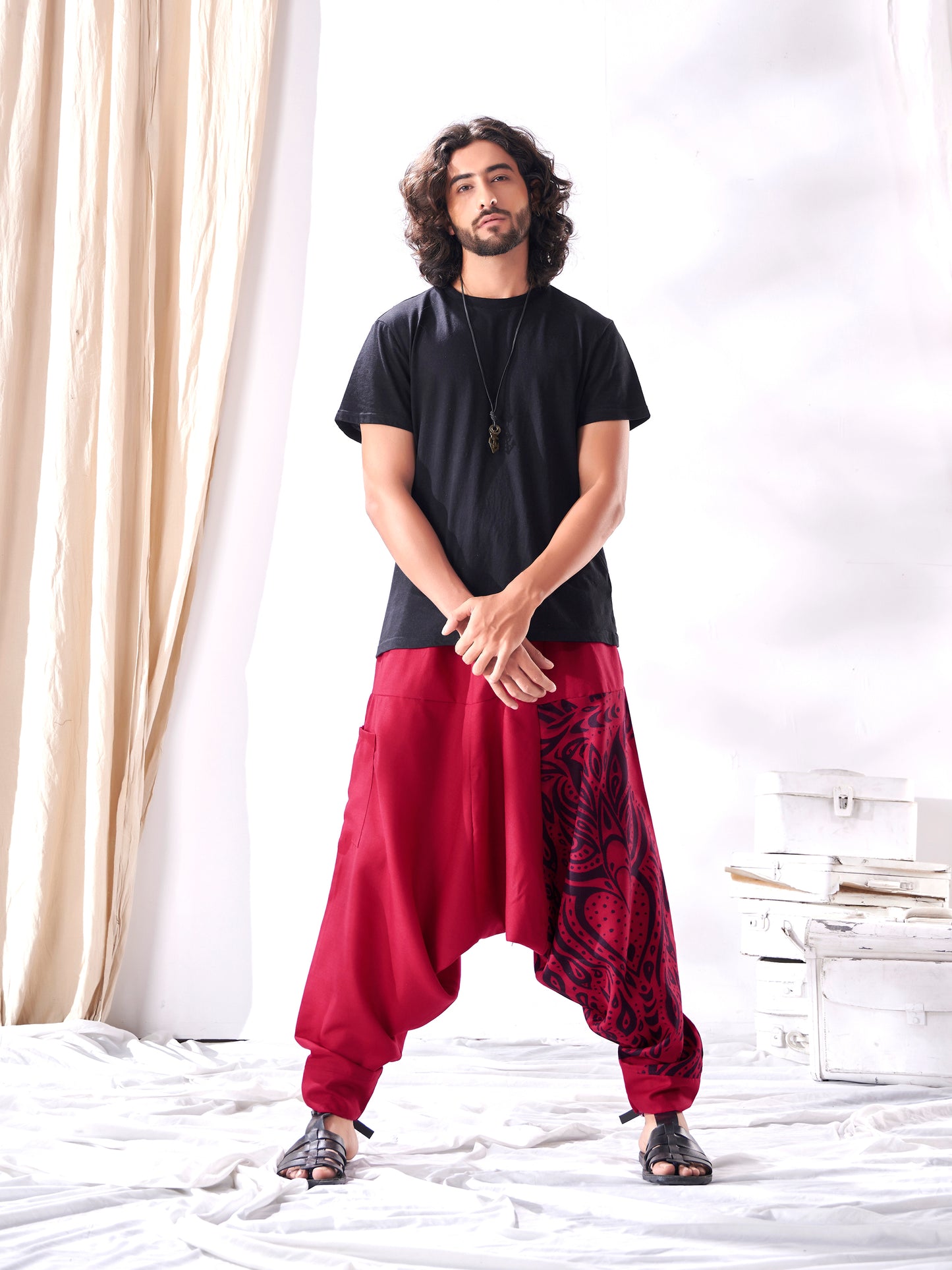 Buy Men's Red Owl Bohemian Hippy Harem Pants For Travel Yoga Dance