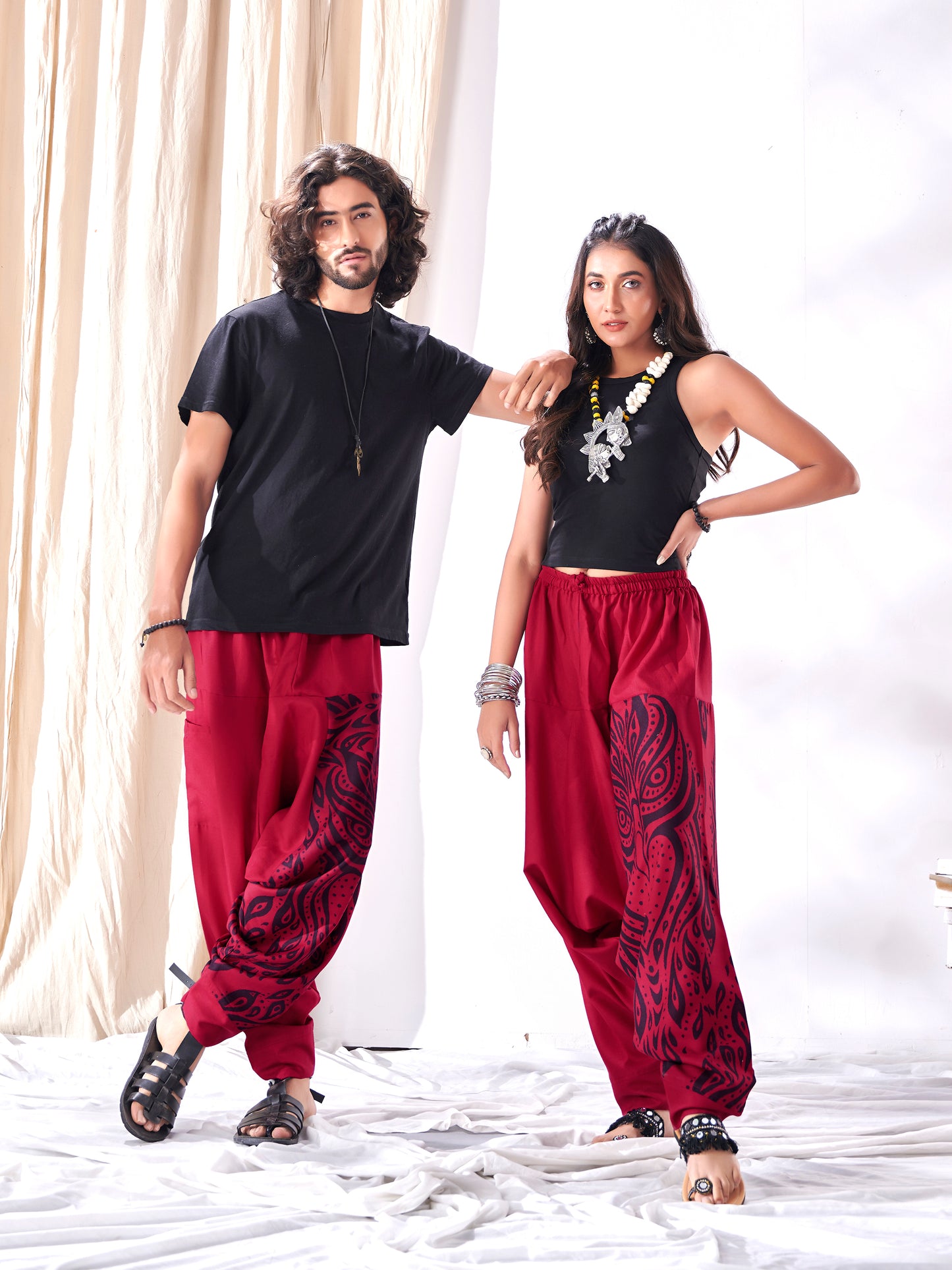 Buy Men's Red Owl Bohemian Hippy Harem Pants For Travel Yoga Dance