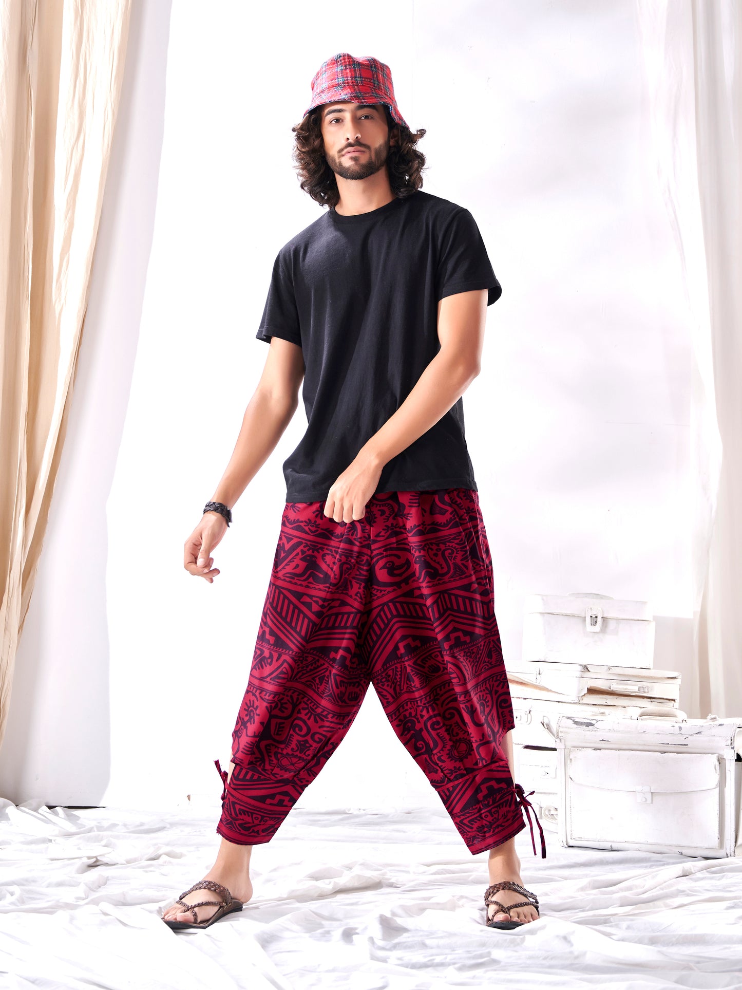 Buy Men's Arabic Vintage Red Boho Baggy Hippy Harem Pants For Dance Travel Yoga
