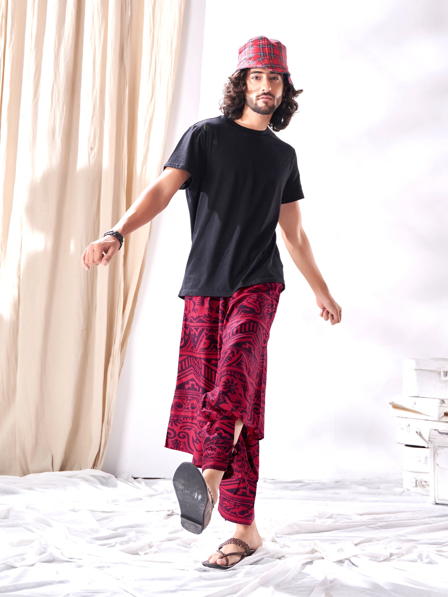 Buy Men's Arabic Vintage Red Boho Baggy Hippy Harem Pants For Dance Travel Yoga
