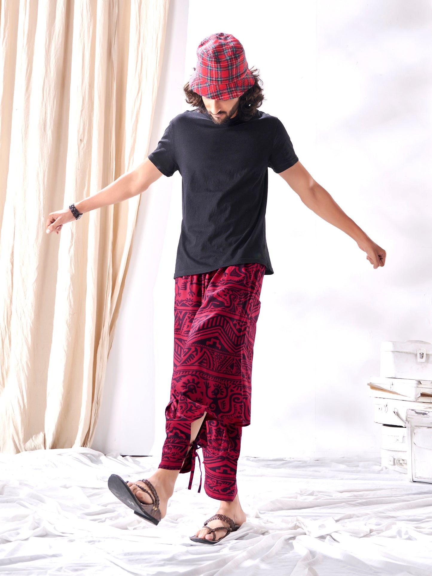 Buy Men's Arabic Vintage Red Boho Baggy Hippy Harem Pants For Dance Travel Yoga