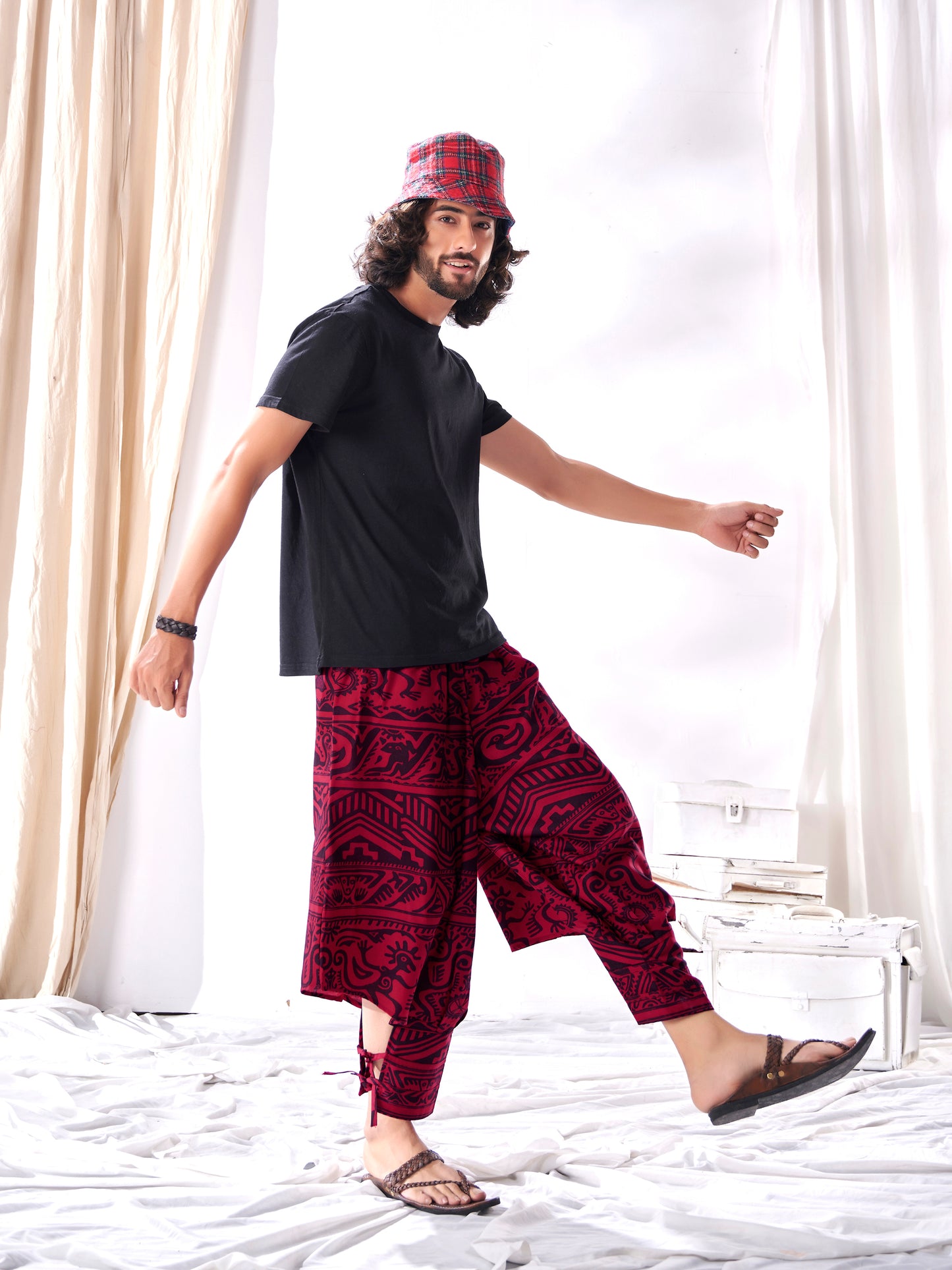 Buy Men's Arabic Vintage Red Boho Baggy Hippy Harem Pants For Dance Travel Yoga