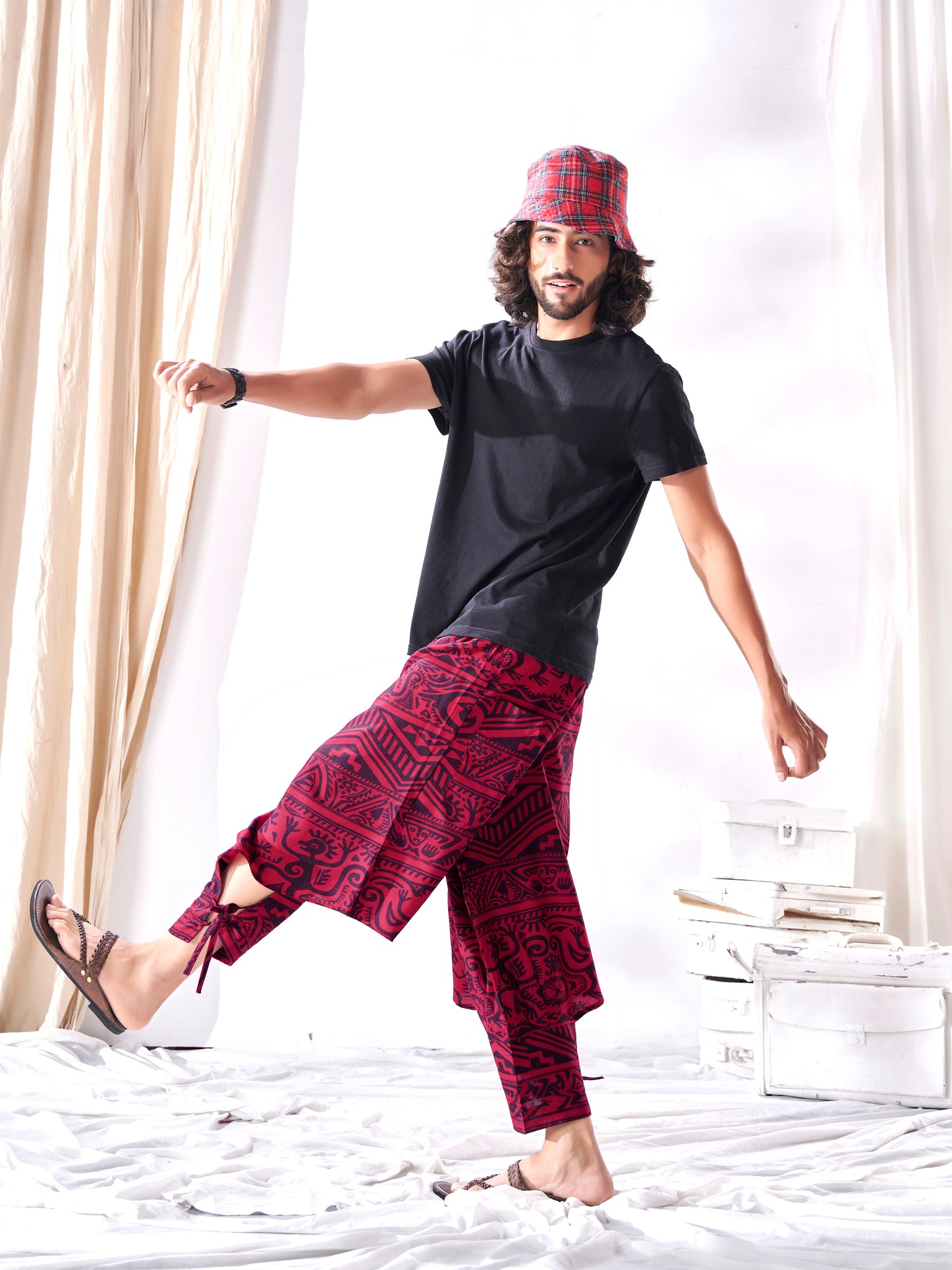 Buy Men's Arabic Vintage Red Boho Baggy Hippy Harem Pants For Dance Travel Yoga