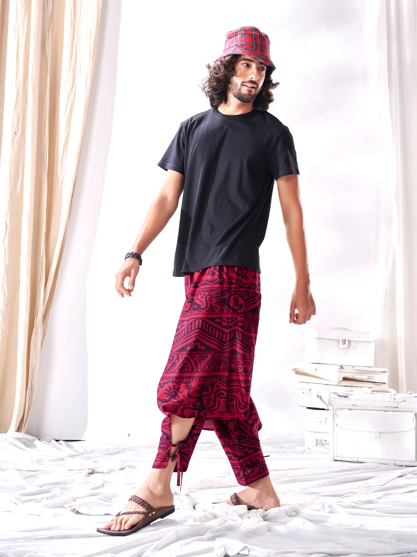 Buy Men's Arabic Vintage Red Boho Baggy Hippy Harem Pants For Dance Travel Yoga