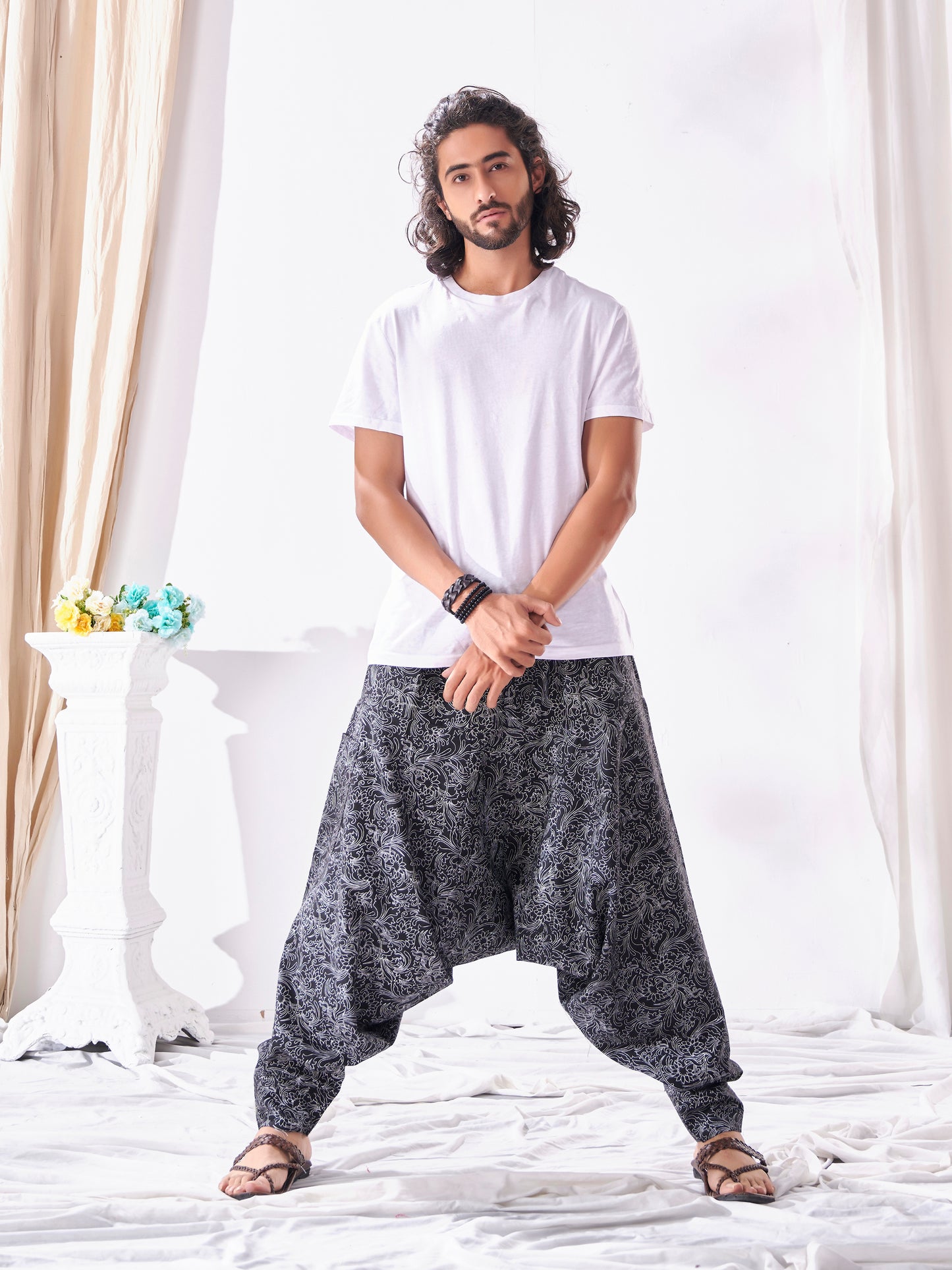 Buy Men's Ankled Floral Print Hippy Harem Boho Pant For Travel Pants Unisex Yoga Dance Traveller Track