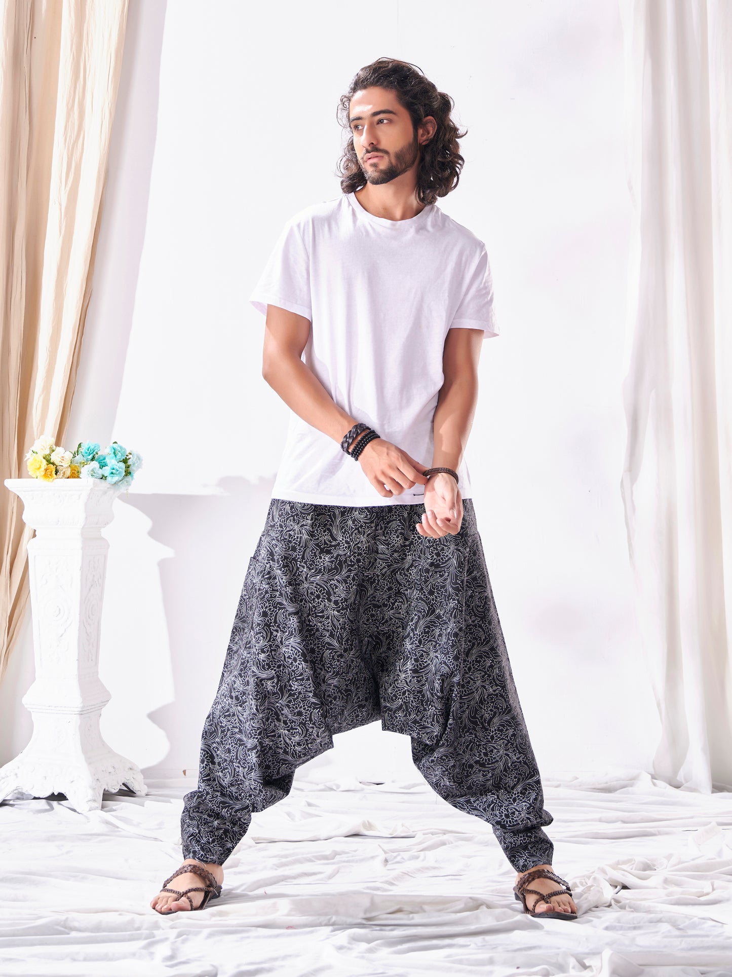 Buy Men's Ankled Floral Print Hippy Harem Boho Pant For Travel Pants Unisex Yoga Dance Traveller Track