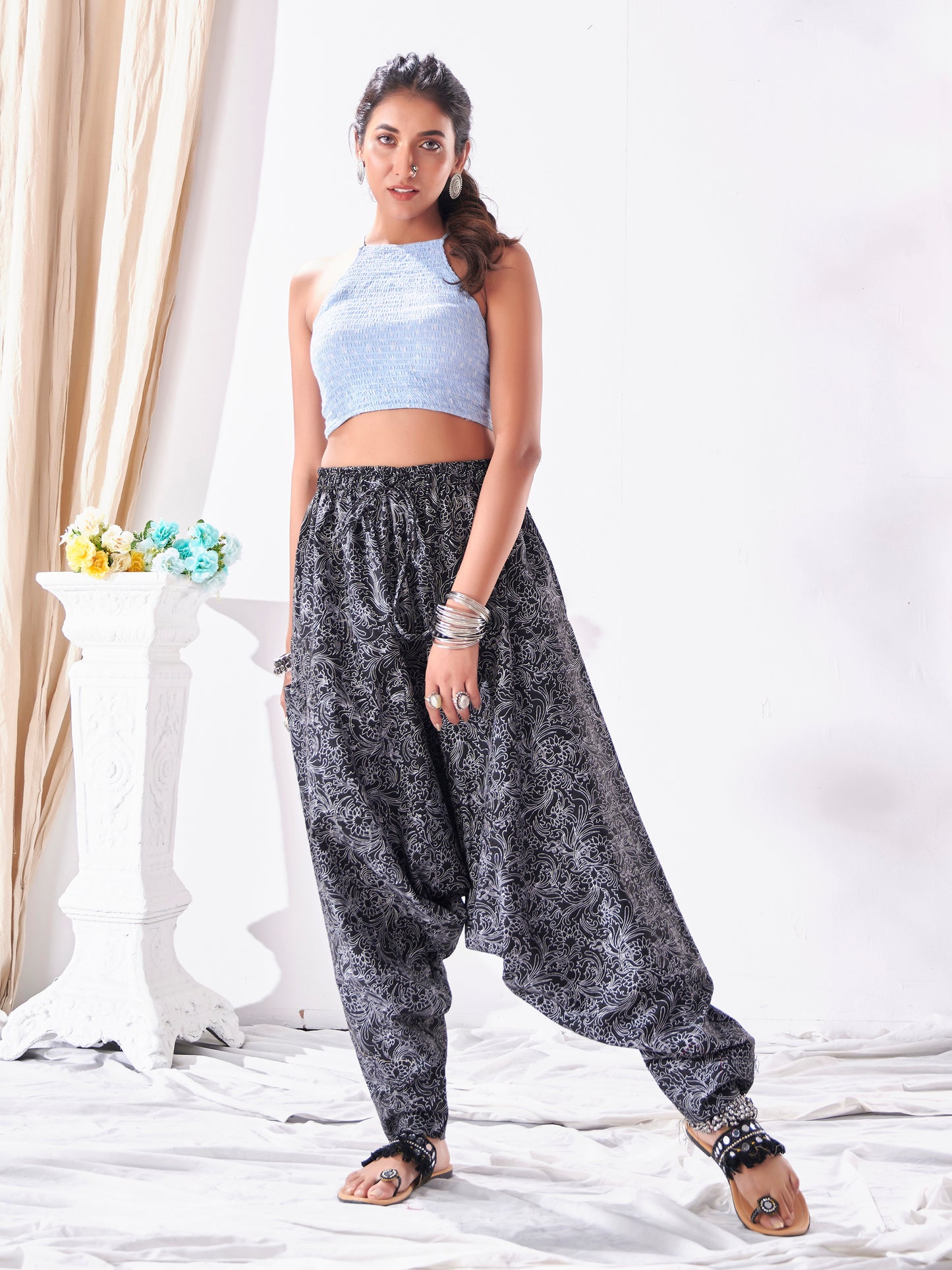 Women's Ankled Floral Print Hippy Boho Harem Pants Unisex Yoga Dance Traveller Track Pant