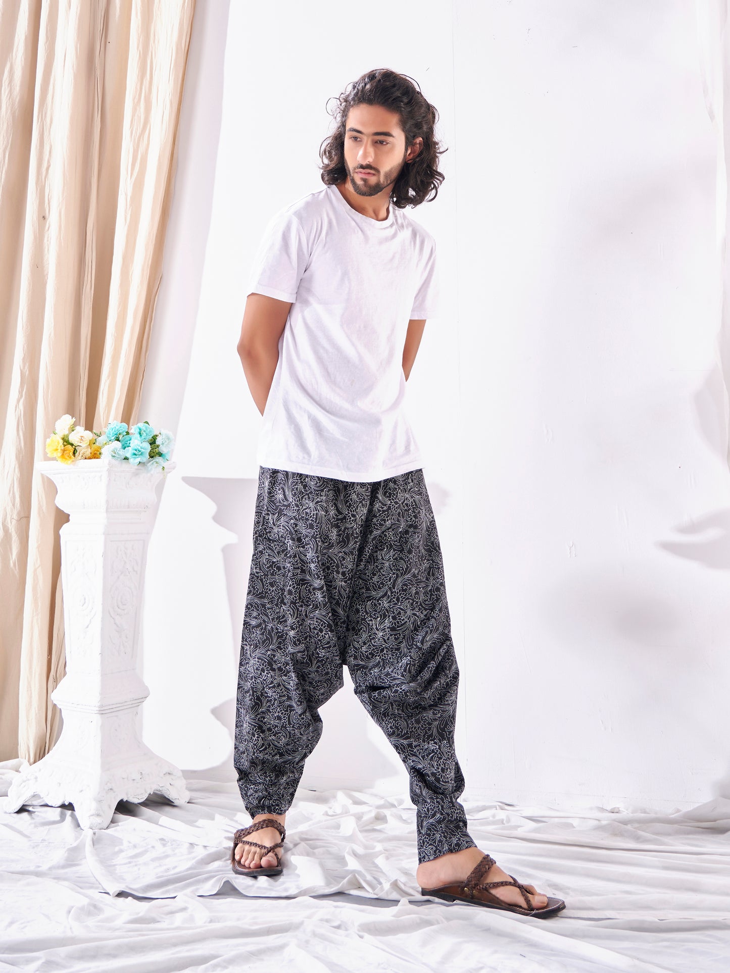 Buy Men's Ankled Floral Print Hippy Harem Boho Pant For Travel Pants Unisex Yoga Dance Traveller Track