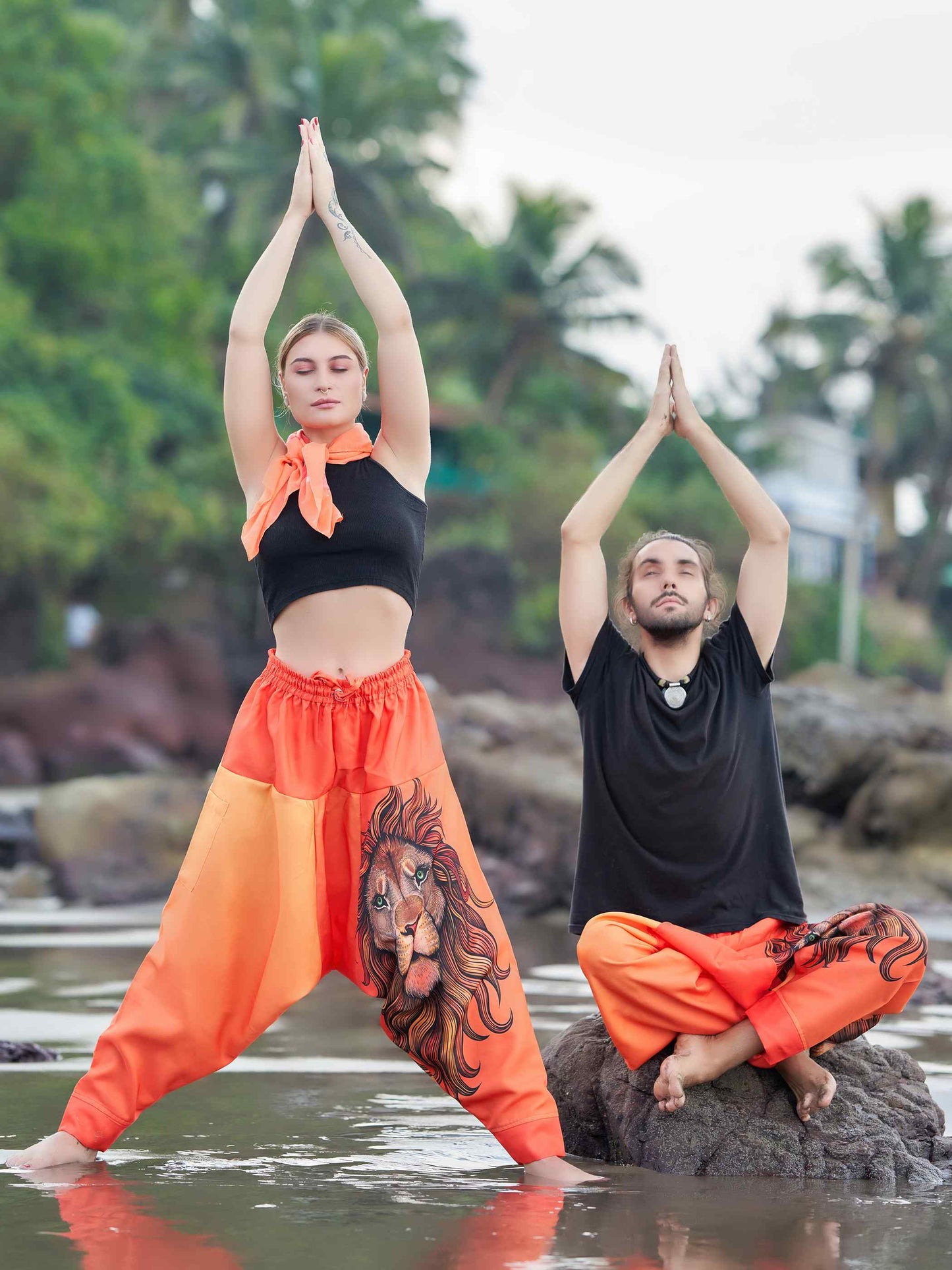 Buy Women's Artistic Orange Lion Bohemian Hippy Harem Pants For Yoga