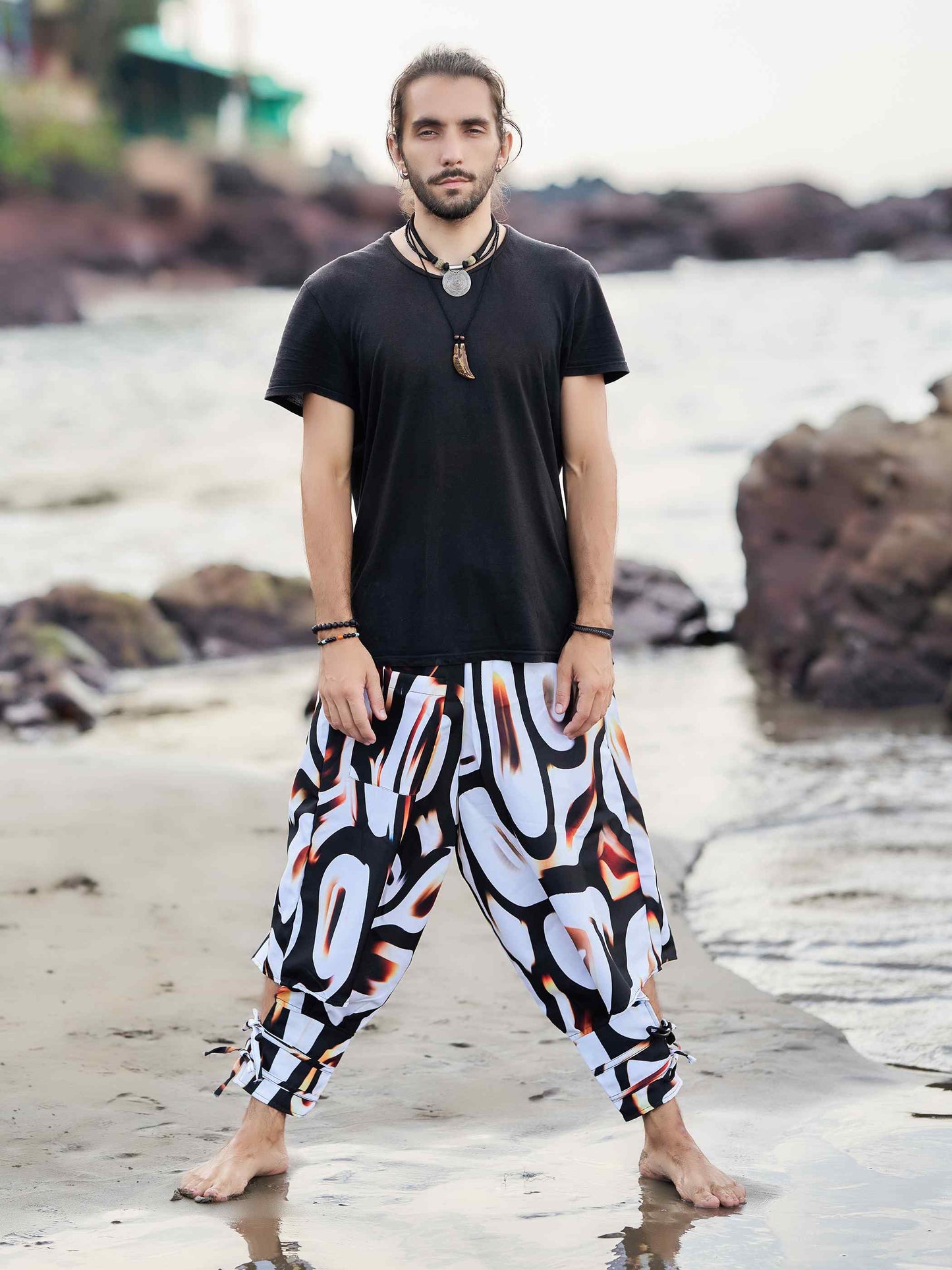 Buy Women's Artistic Black White Vintage Unisex Hippy Harem Pants For Travel Yoga