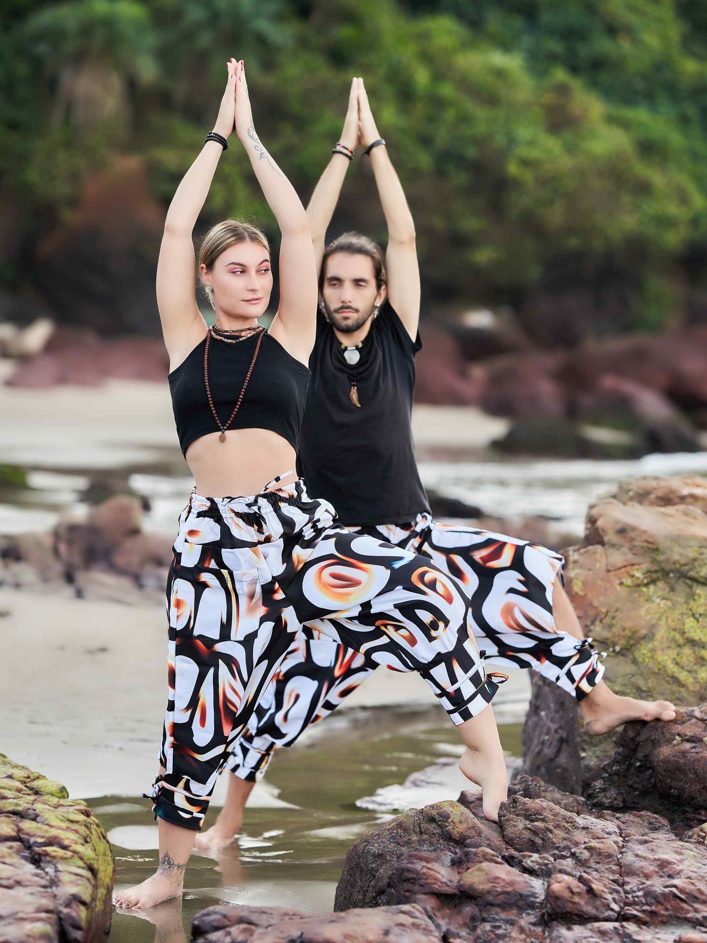 Buy Women's Artistic Black White Vintage Unisex Hippy Harem Pants For Travel Yoga