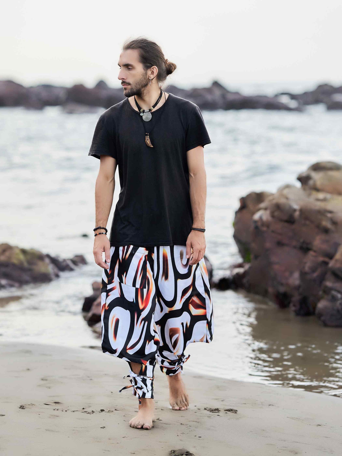 Buy Women's Artistic Black White Vintage Unisex Hippy Harem Pants For Travel Yoga
