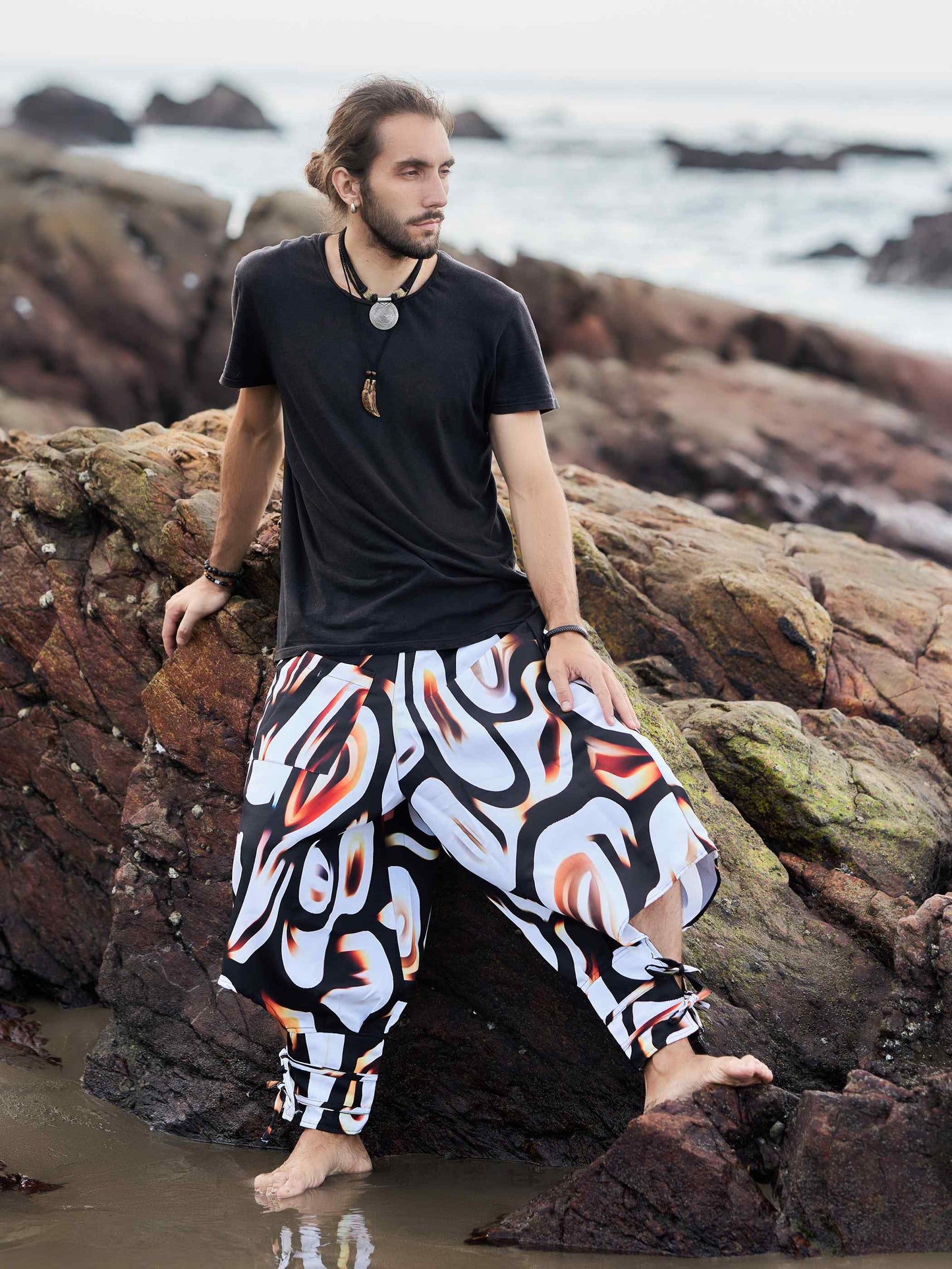 Buy Women's Artistic Black White Vintage Unisex Hippy Harem Pants For Travel Yoga