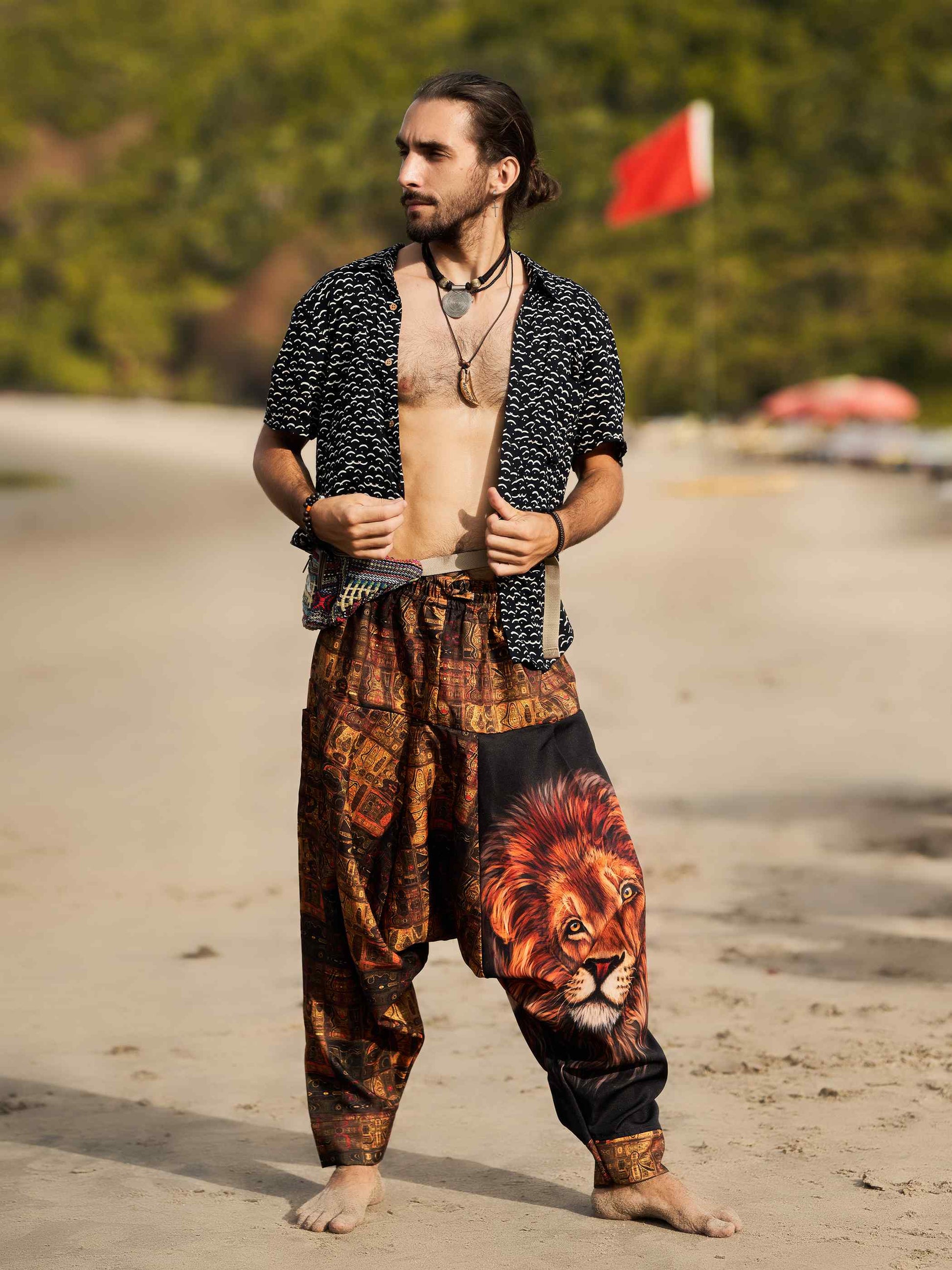 Buy Men's Vintage Lion Print Balloon Aladdin Unisex Harem Pants For Travel