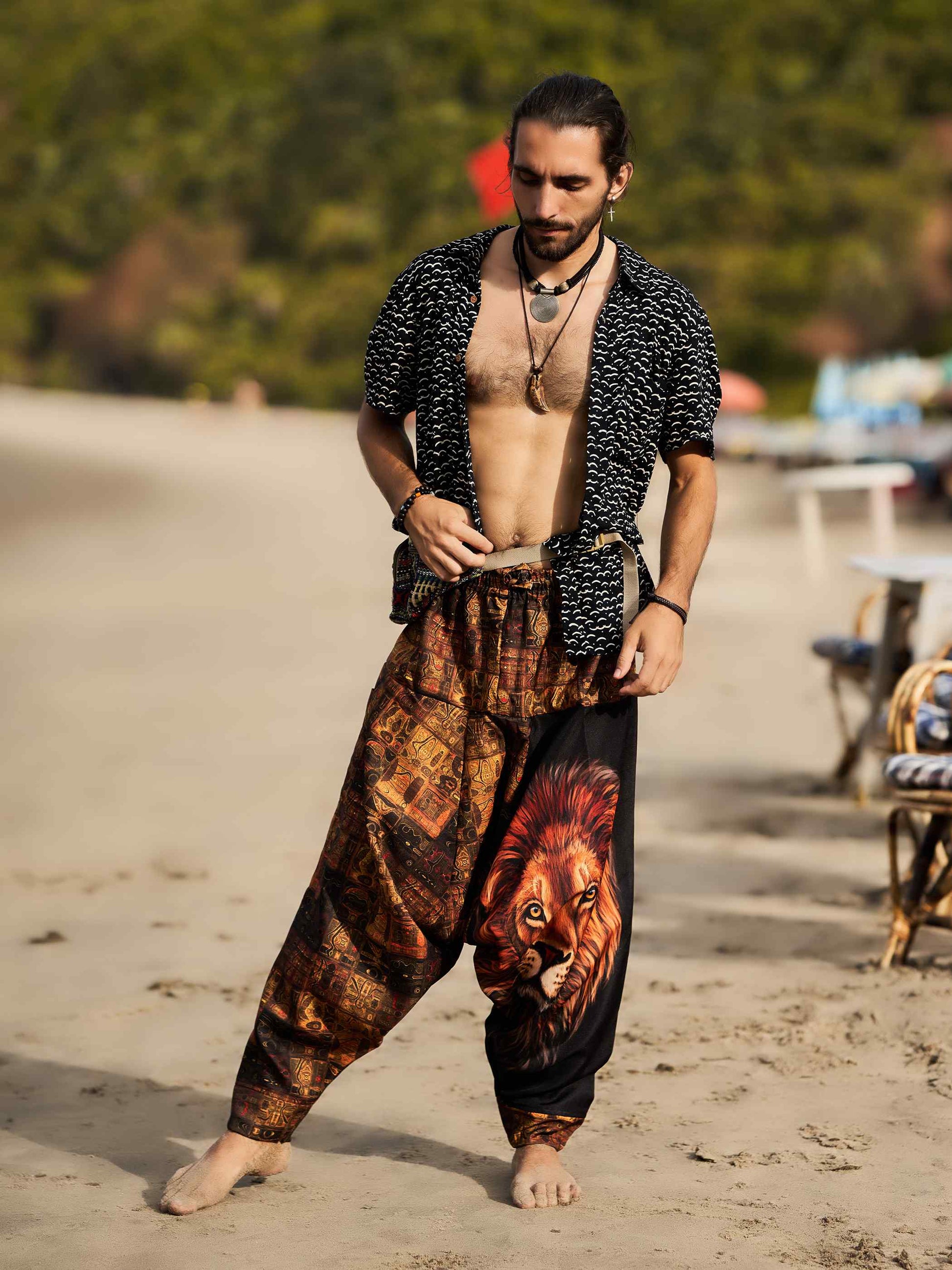 Buy Men's Vintage Lion Print Balloon Aladdin Unisex Harem Pants For Travel