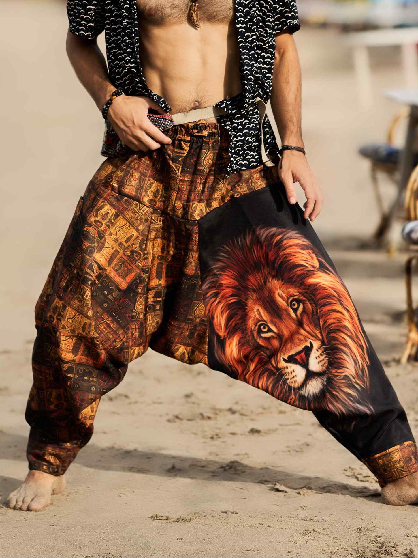 Buy Men's Vintage Lion Print Balloon Aladdin Unisex Harem Pants For Travel