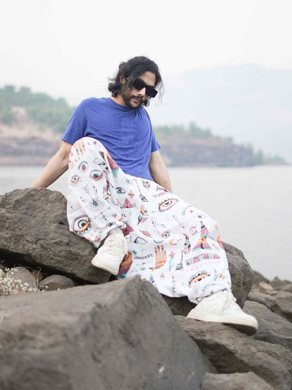 Men's Evil Eye Hippy Baggy Aladdin Harem Pants For Travel Dance Yoga