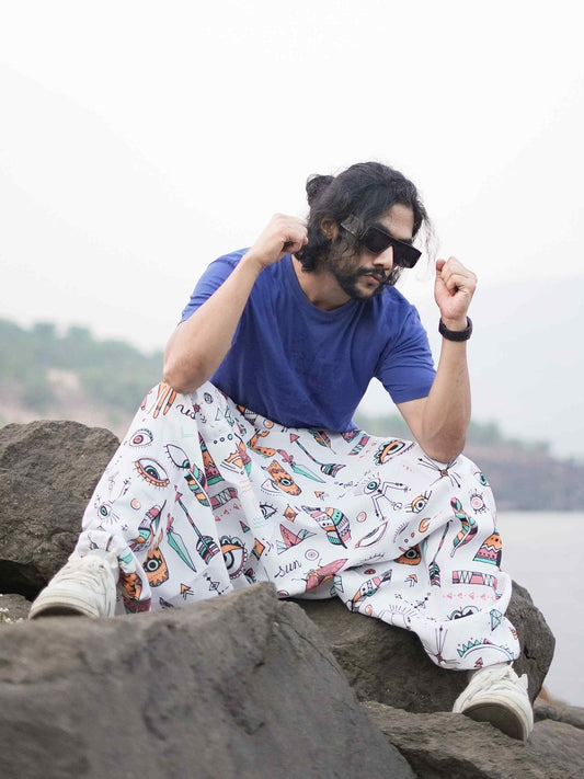 Men's Evil Eye Hippy Baggy Aladdin Harem Pants For Travel Dance Yoga