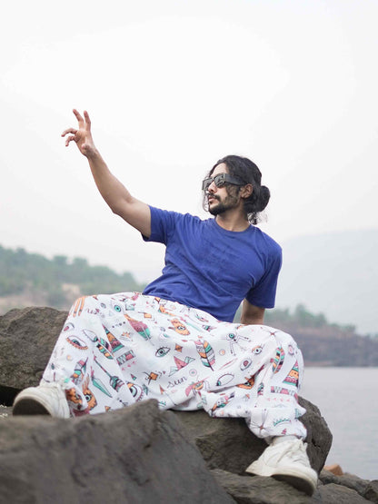 Men's Evil Eye Hippy Baggy Aladdin Harem Pants For Travel Dance Yoga