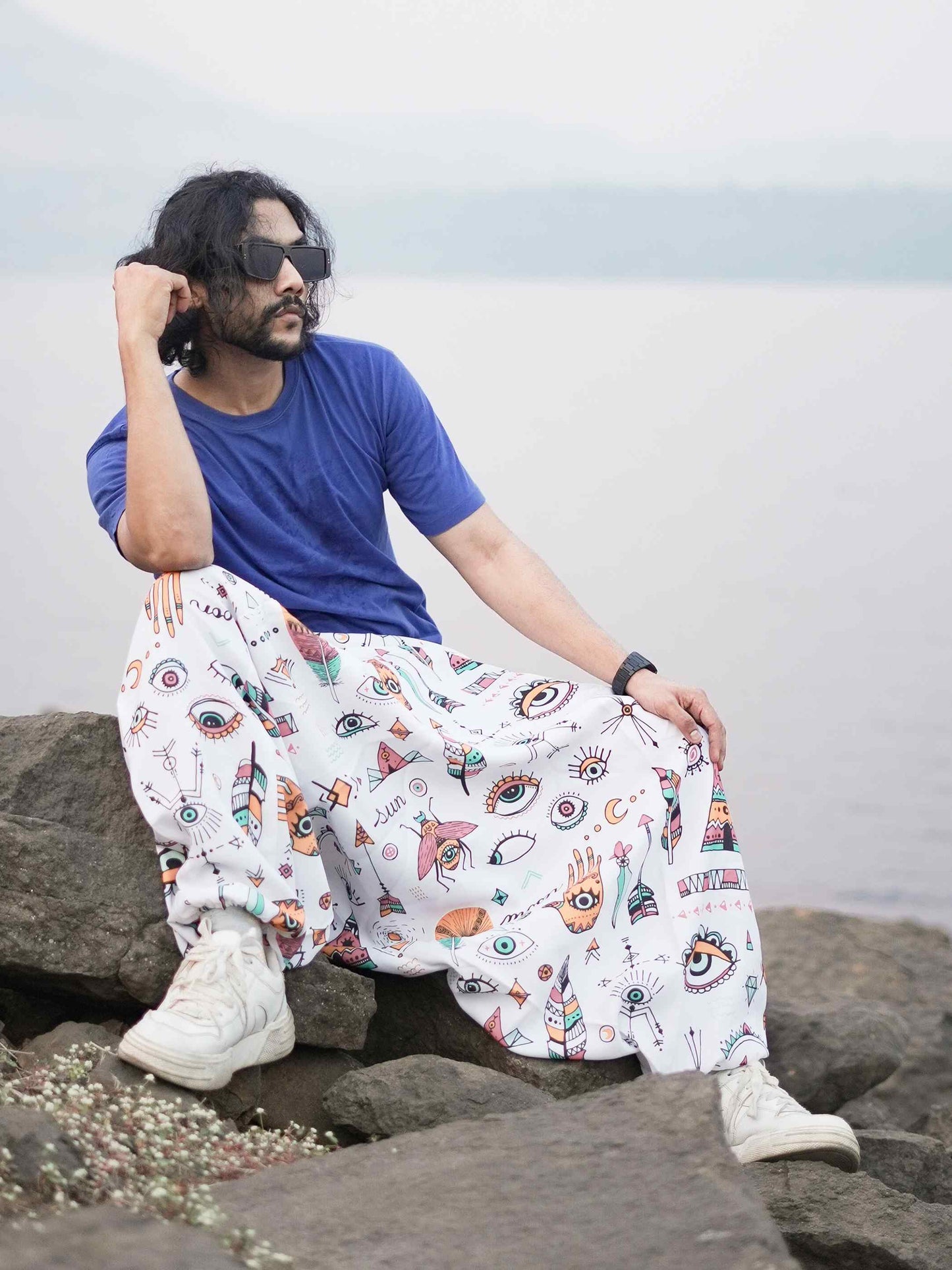 Men's Evil Eye Hippy Baggy Aladdin Harem Pants For Travel Dance Yoga