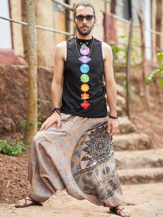 Buy Men's Tribal Mandala Print Balloon Aladdin Harem Pants For Travel Yoga Dance