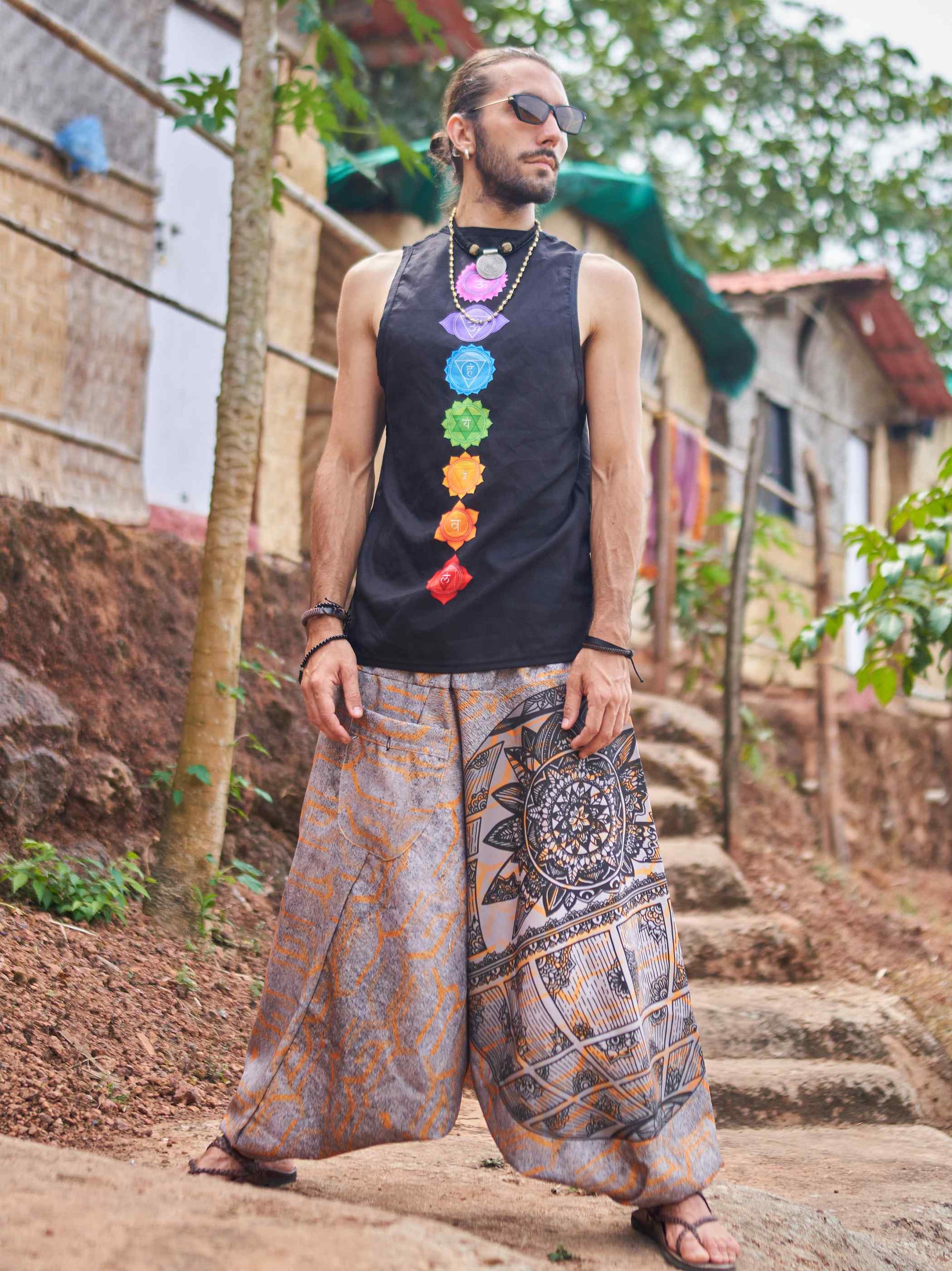 Buy Men's Tribal Mandala Print Balloon Aladdin Harem Pants For Travel Yoga Dance