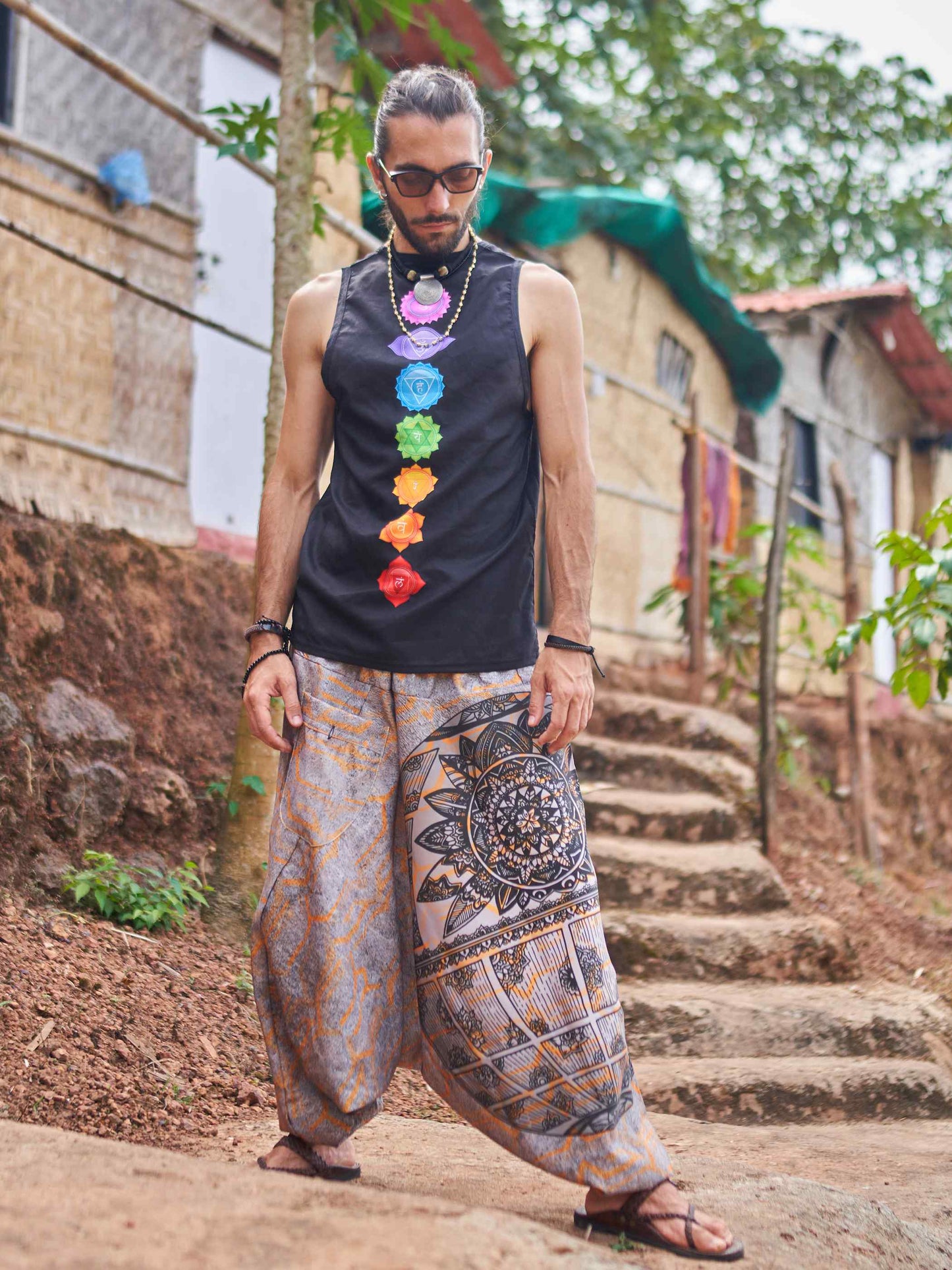 Buy Men's Tribal Mandala Print Balloon Aladdin Harem Pants For Travel Yoga Dance