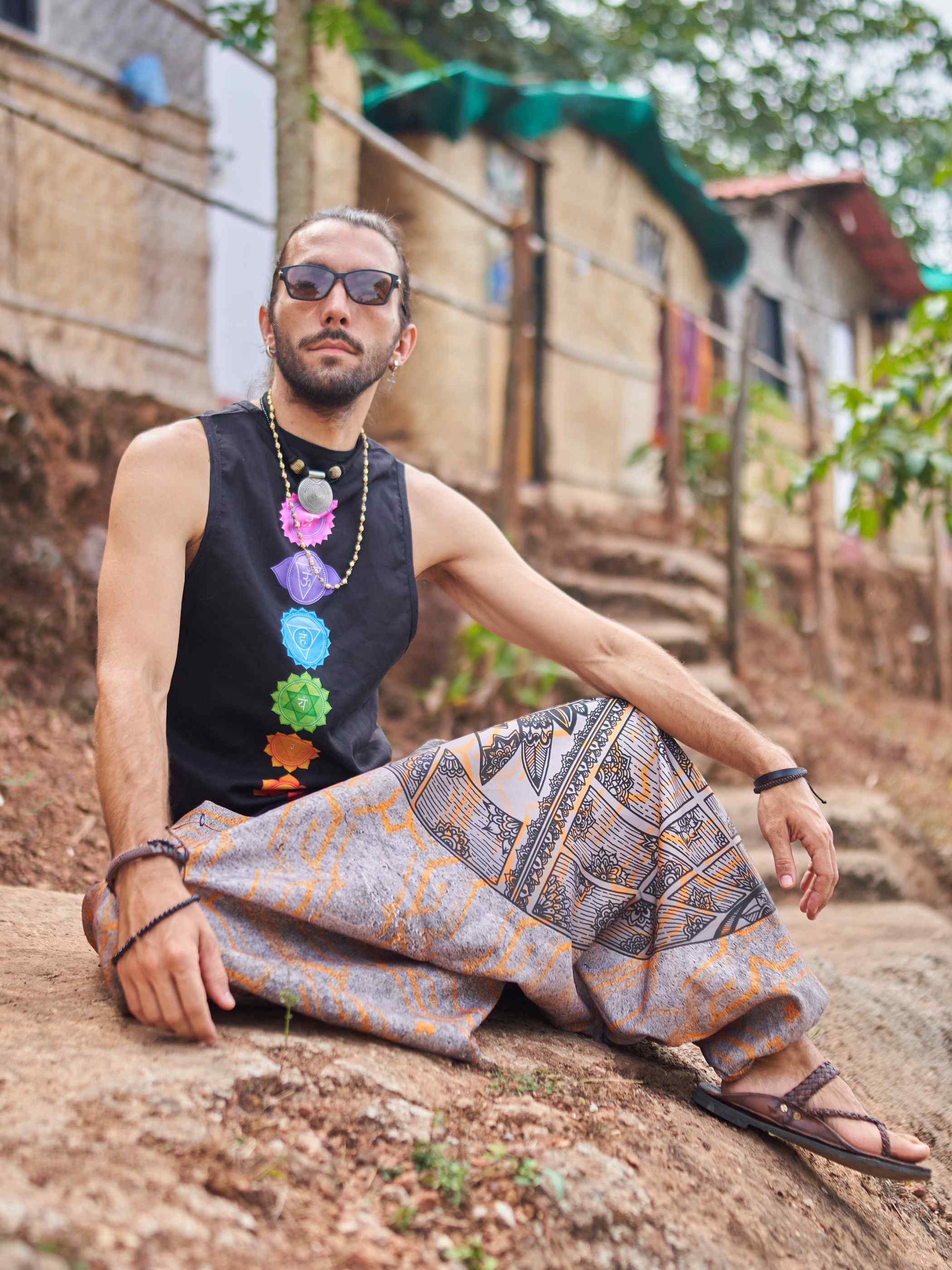Buy Men's Tribal Mandala Print Balloon Aladdin Harem Pants For Travel Yoga Dance