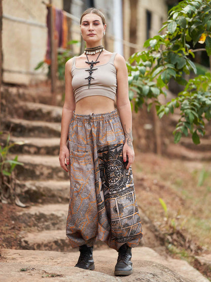 Buy Women's Tribal Mandala Print Balloon Aladdin Harem Pants For Travel Yoga Dance