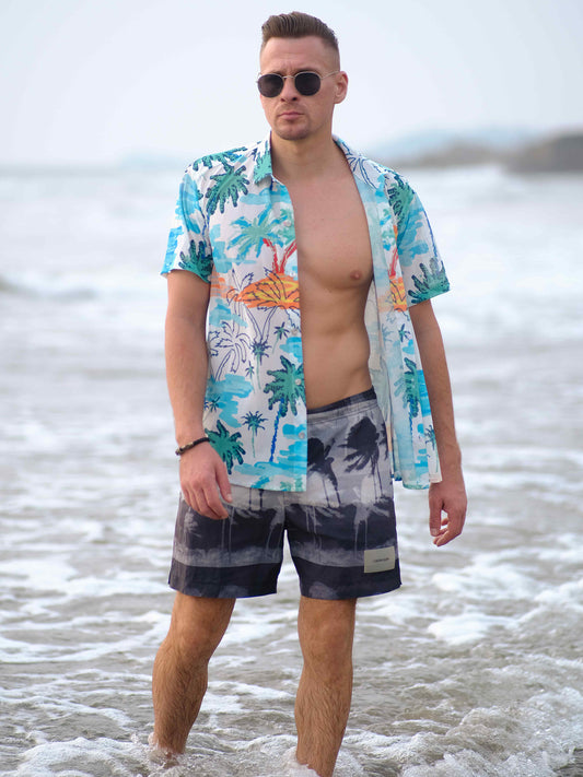 Men's Skyline Oasis Coastal Printed Beach Travel Shirt