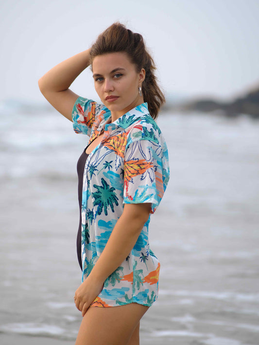 Women's Skyline Oasis Coastal Printed Beach Travel Shirt