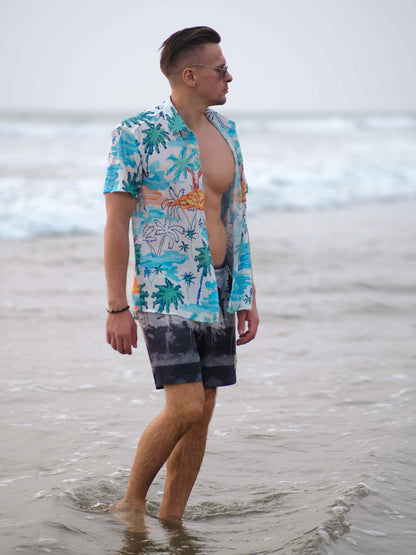 Men's Skyline Oasis Coastal Printed Beach Travel Shirt