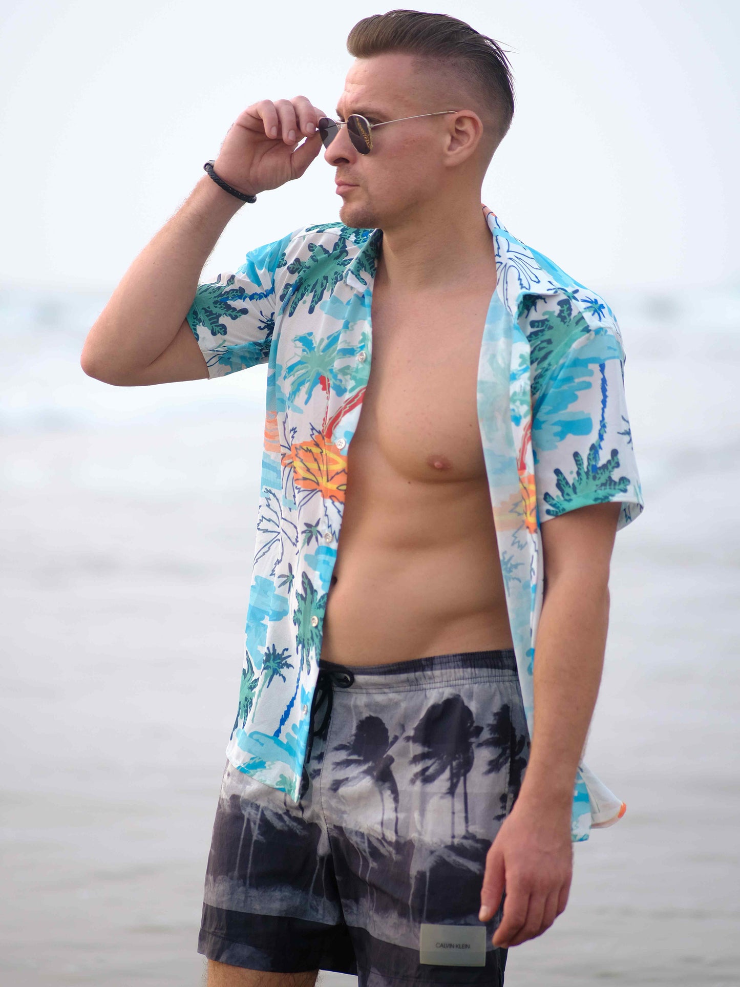 Men's Skyline Oasis Coastal Printed Beach Travel Shirt