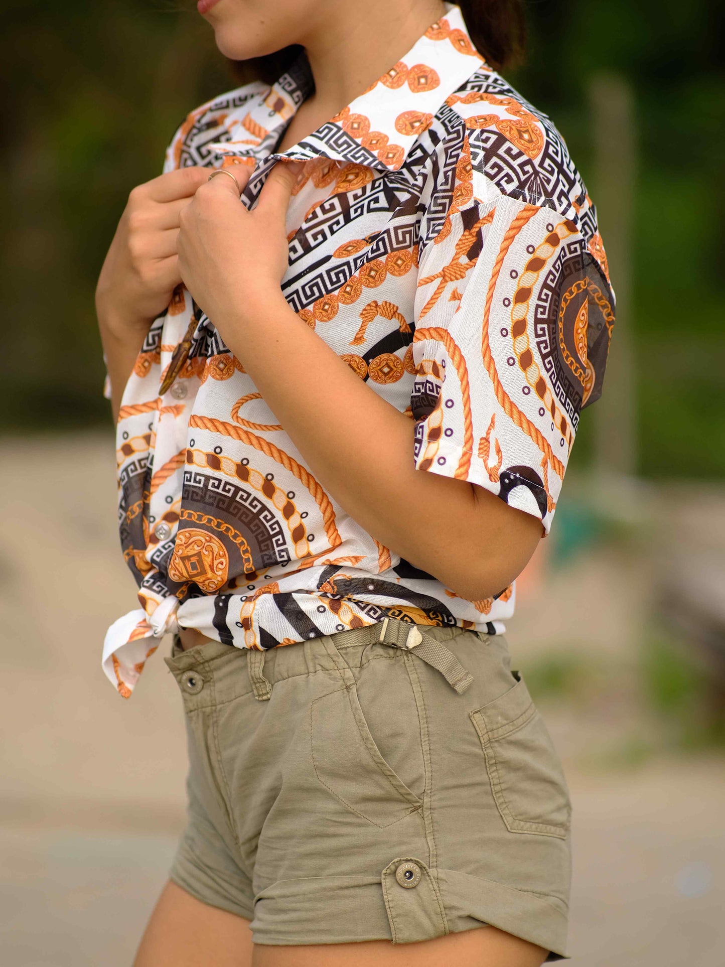 Women's Adventure Beach Inspired Printed Net Travel Shirt