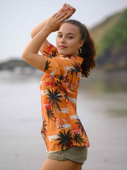 Women's Island Breeze Printed Net Beach Travel Shirt