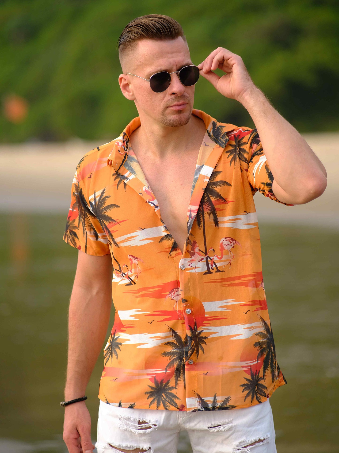 Men's Island Breeze Printed Net Beach Travel Shirt