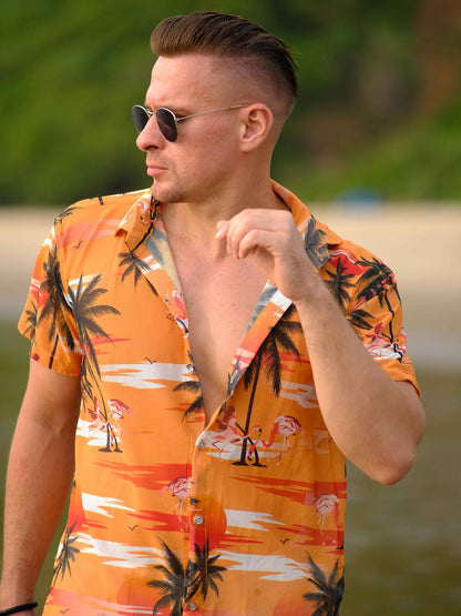 Men's Island Breeze Printed Net Beach Travel Shirt