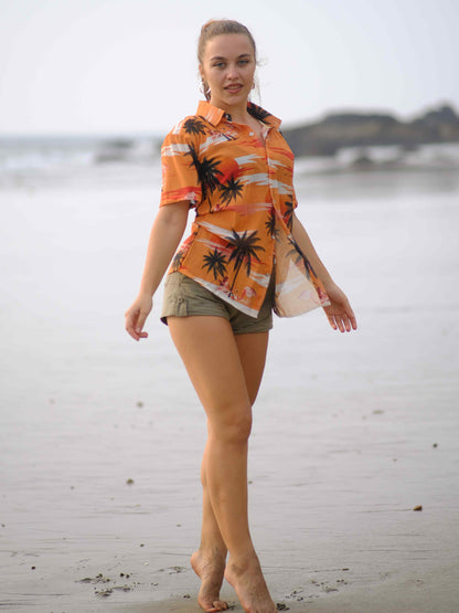 Women's Island Breeze Printed Net Beach Travel Shirt