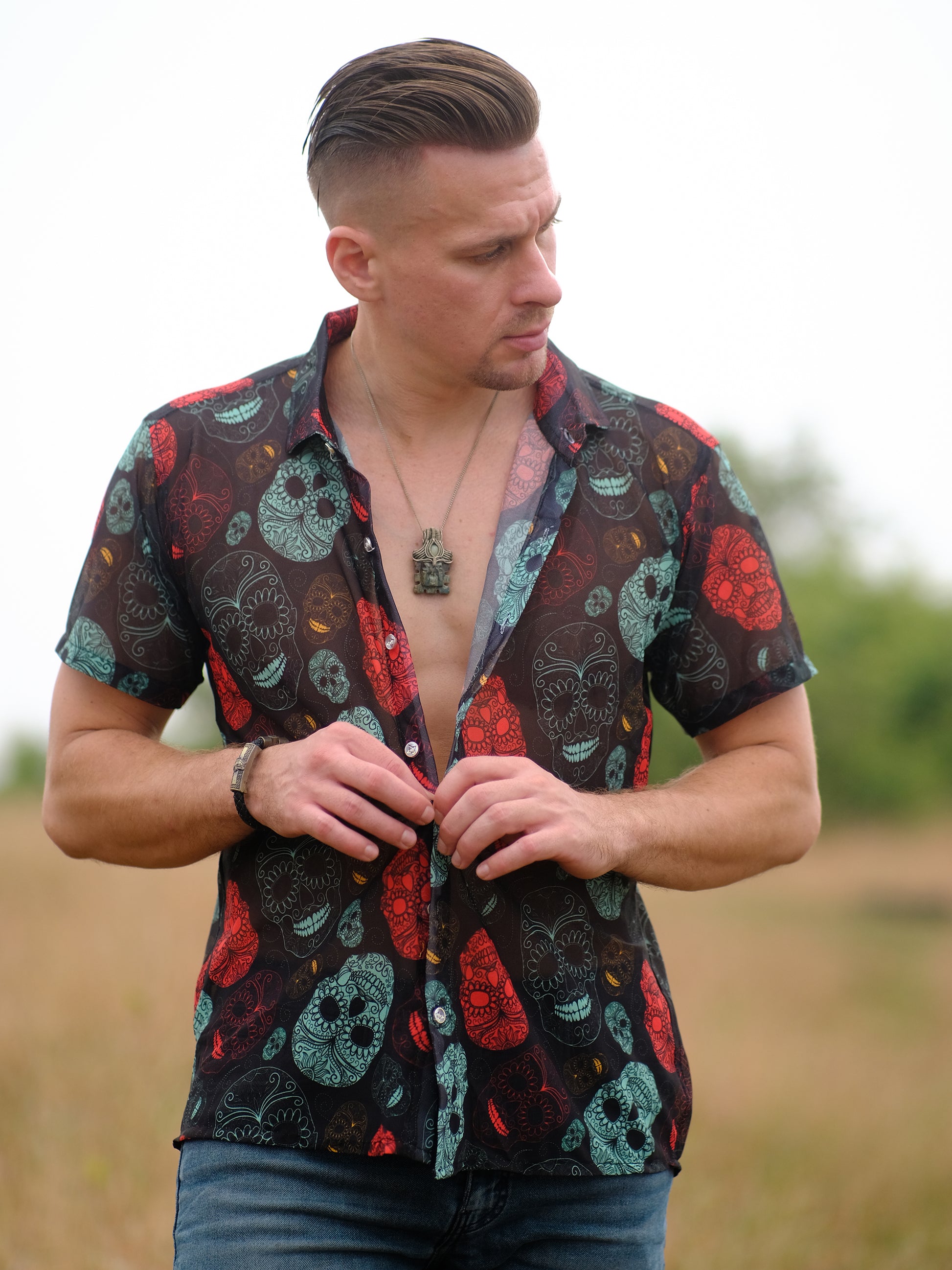 Buy Men's Boho Skull Paradise Beach Travel Shirt