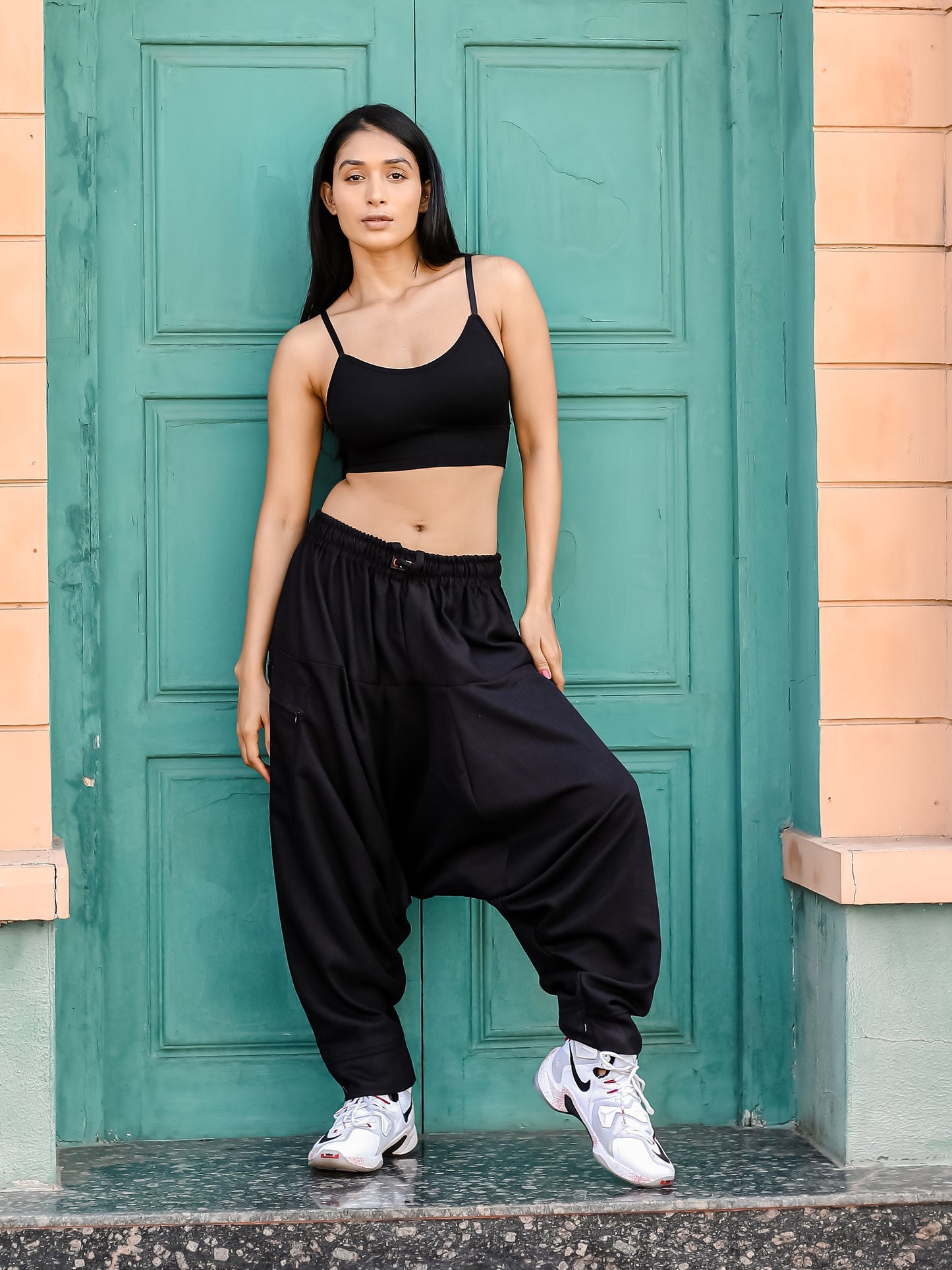 Women's Black Harem Pants For Travel Dance Yoga