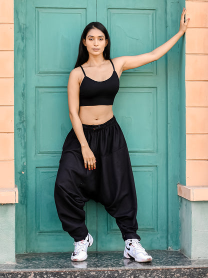 Women's Black Harem Pants For Travel Dance Yoga