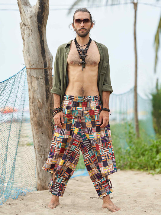 Buy Men's Geometric Genie Bohemian Hippy Balloon Harem Pants For Dance Yoga Travel