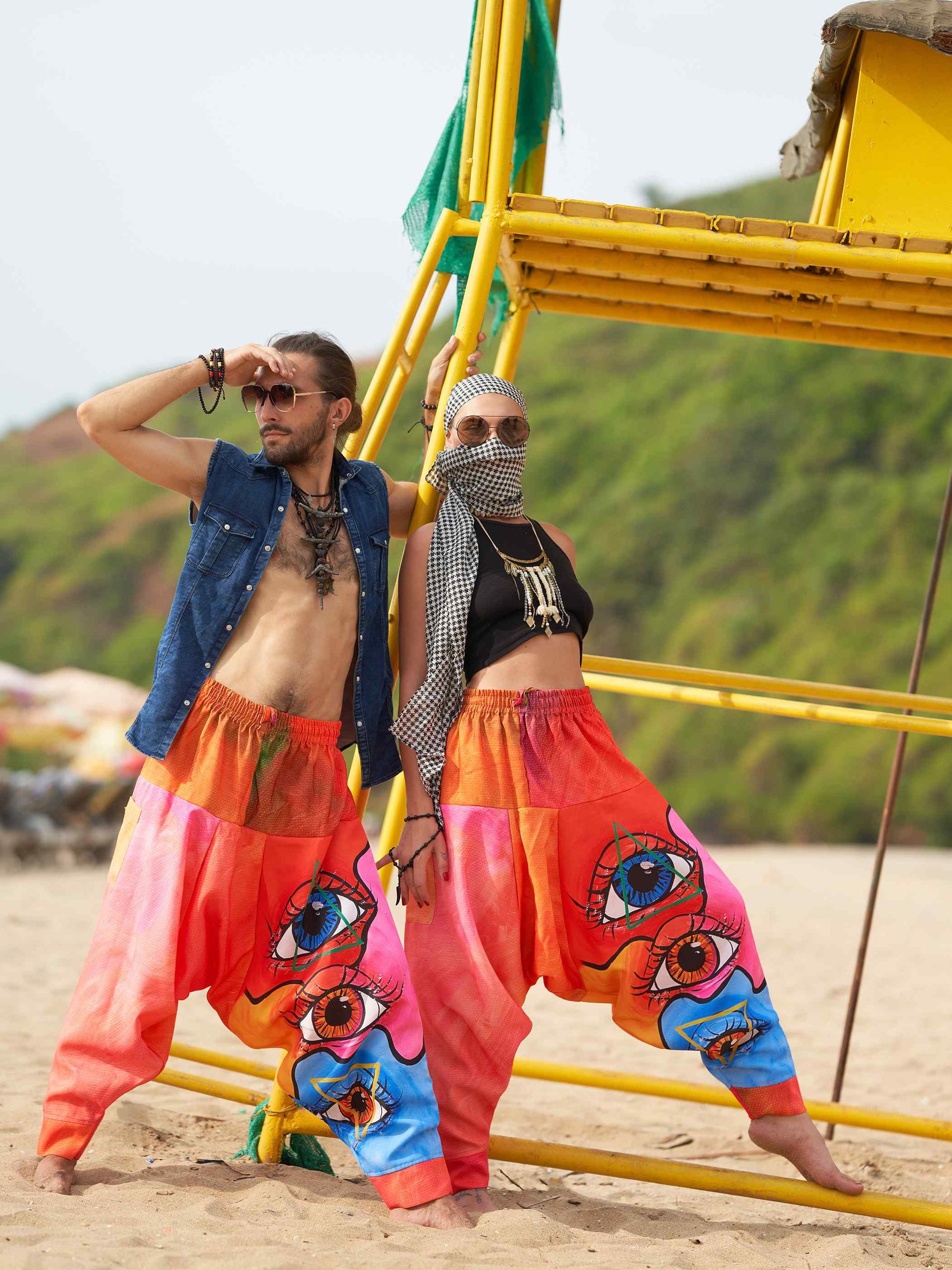 Buy Men's Eye Triangle Bohemian Hippy Harem Pants For Travel Dance Yoga