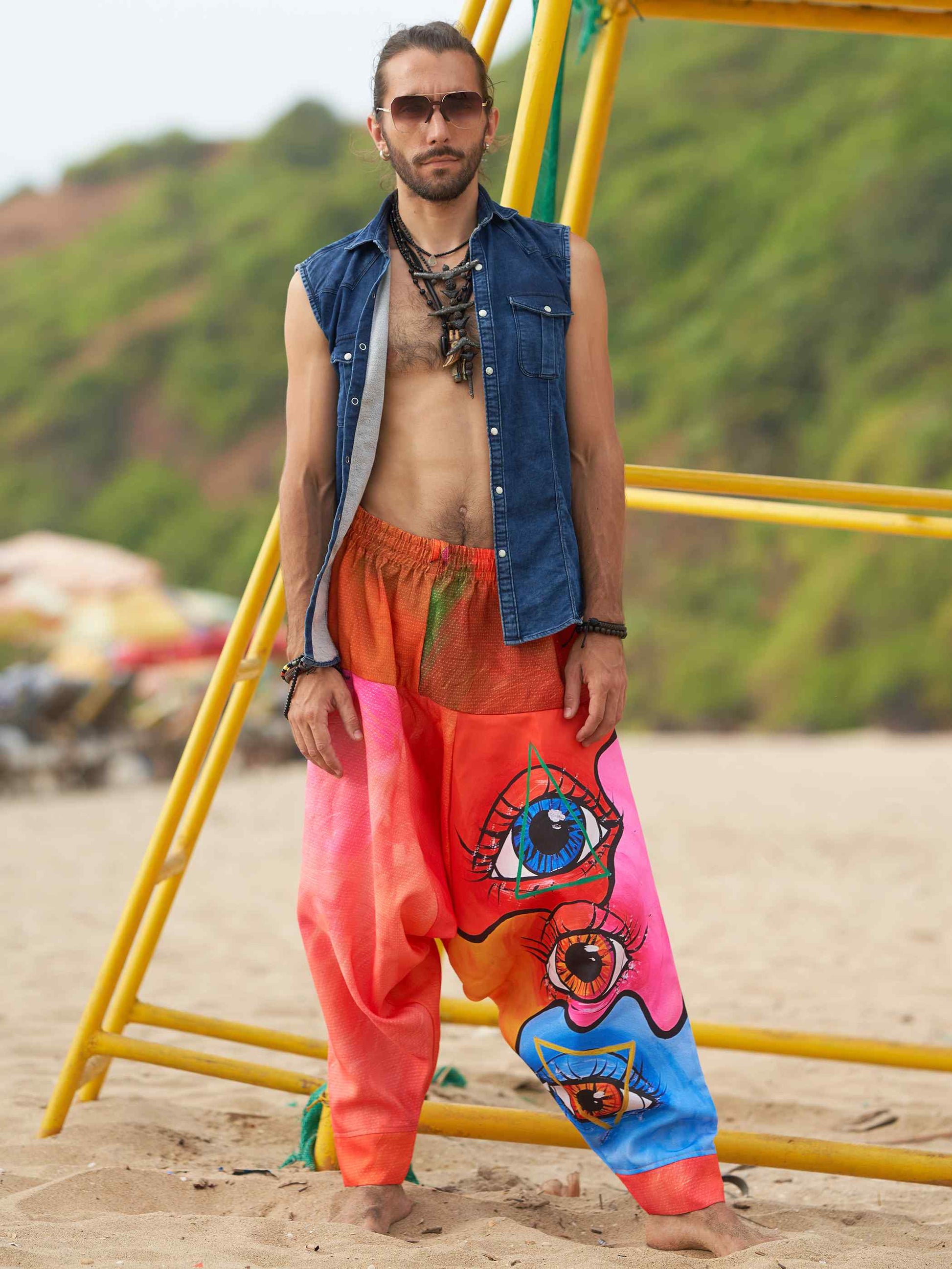 Buy Men's Eye Triangle Bohemian Hippy Harem Pants For Travel Dance Yoga