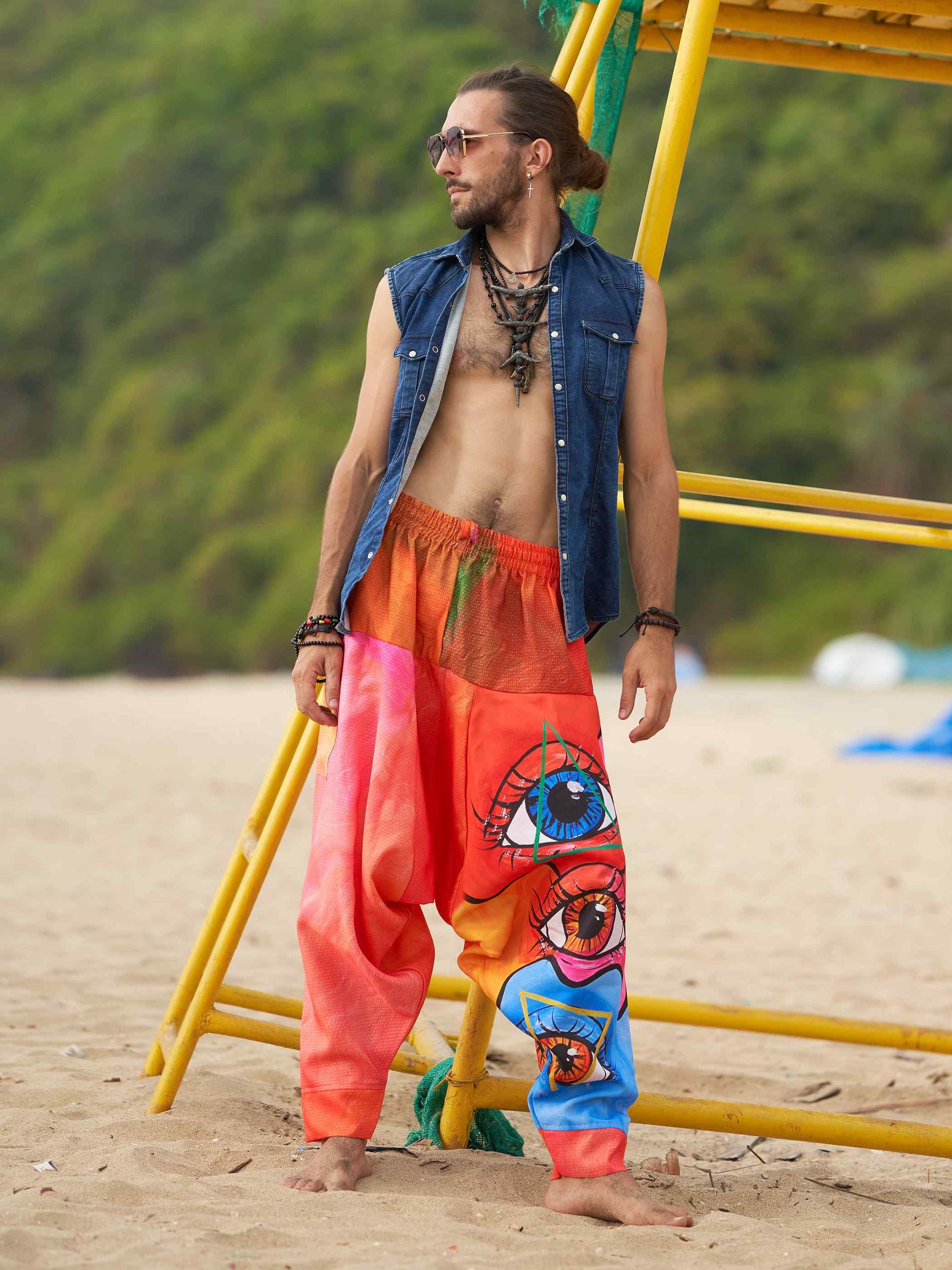 Buy Men's Eye Triangle Bohemian Hippy Harem Pants For Travel Dance Yoga