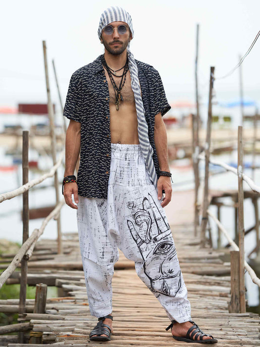 Buy Men's Hand of Fatima Print Vintage Hippy Harem Pants For Travel Yoga Dance