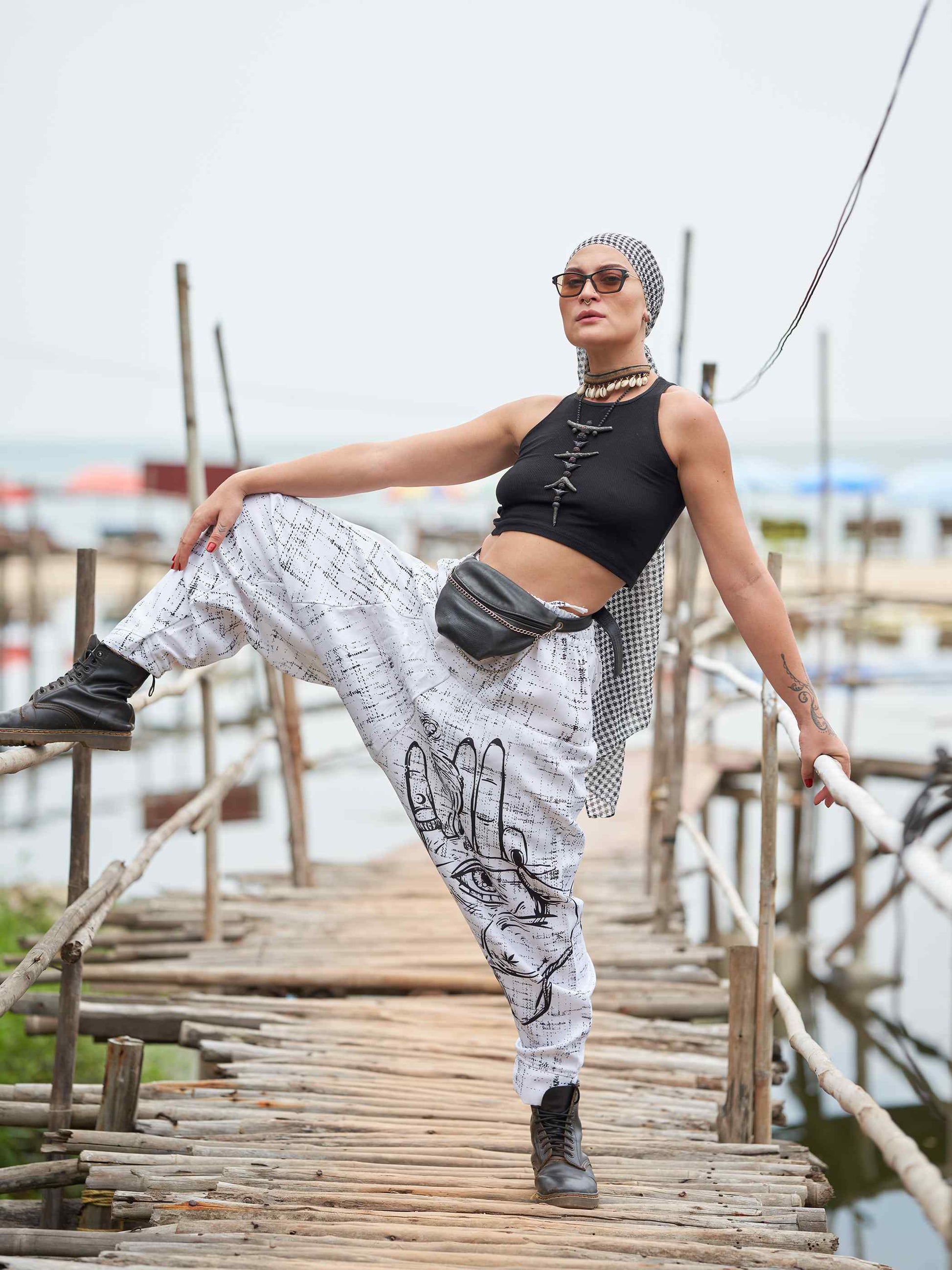 Buy Women's Hand of Fatima Print Vintage Hippy Harem Pants For Travel Yoga Dance